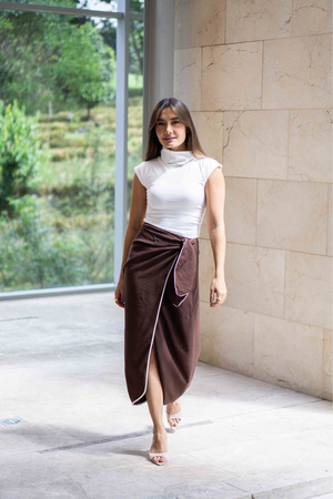 PTJ294630 body blanco con falda midi de tiras