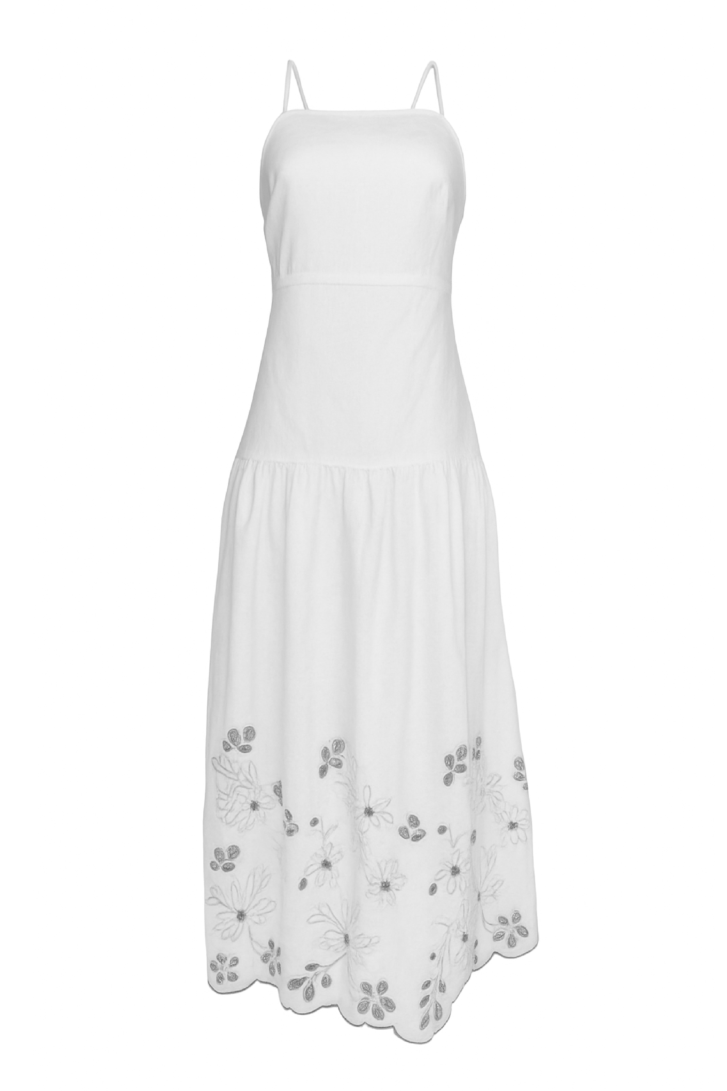PTJ2959 vestido largo con bordados de flores color blanco