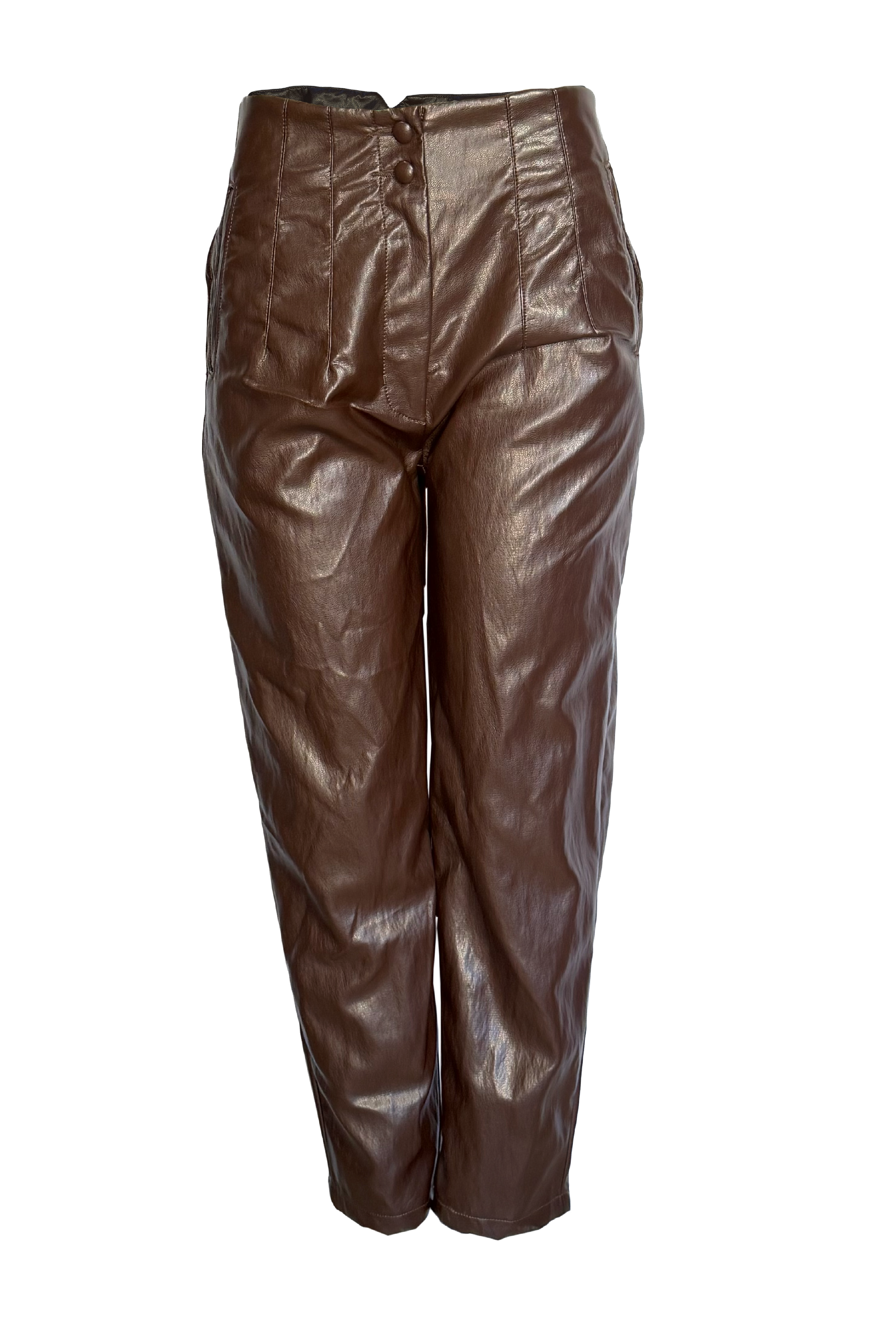  PTJ296124 pantalón café en material sintético