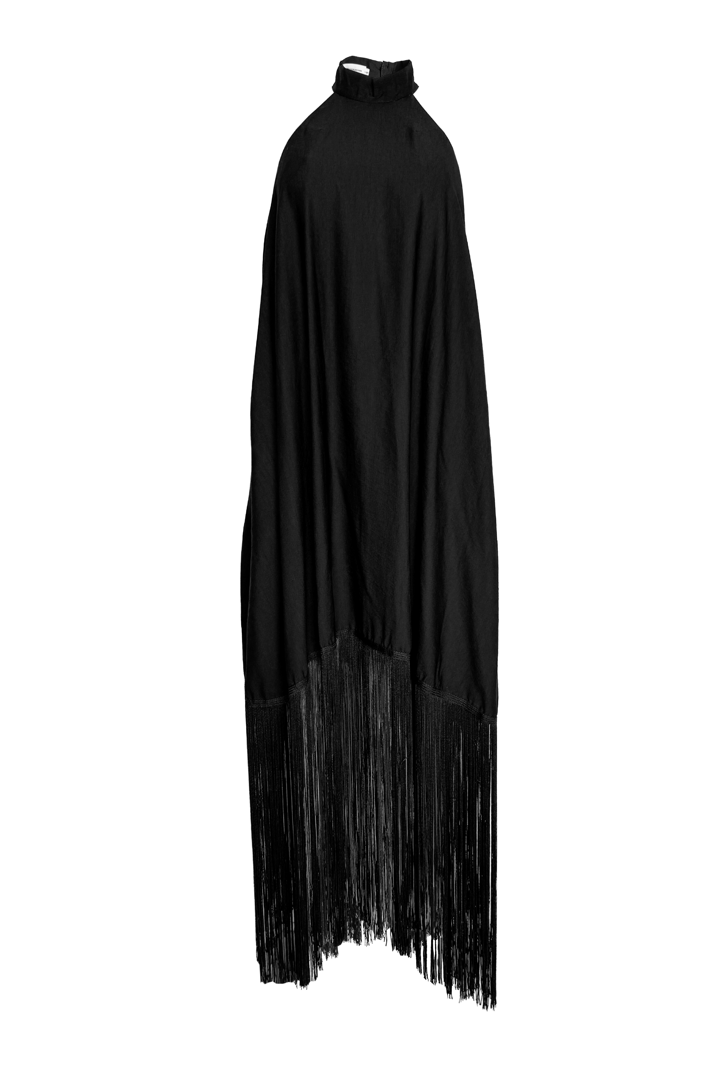 PTJ2974 vestido largo con flecos color negro