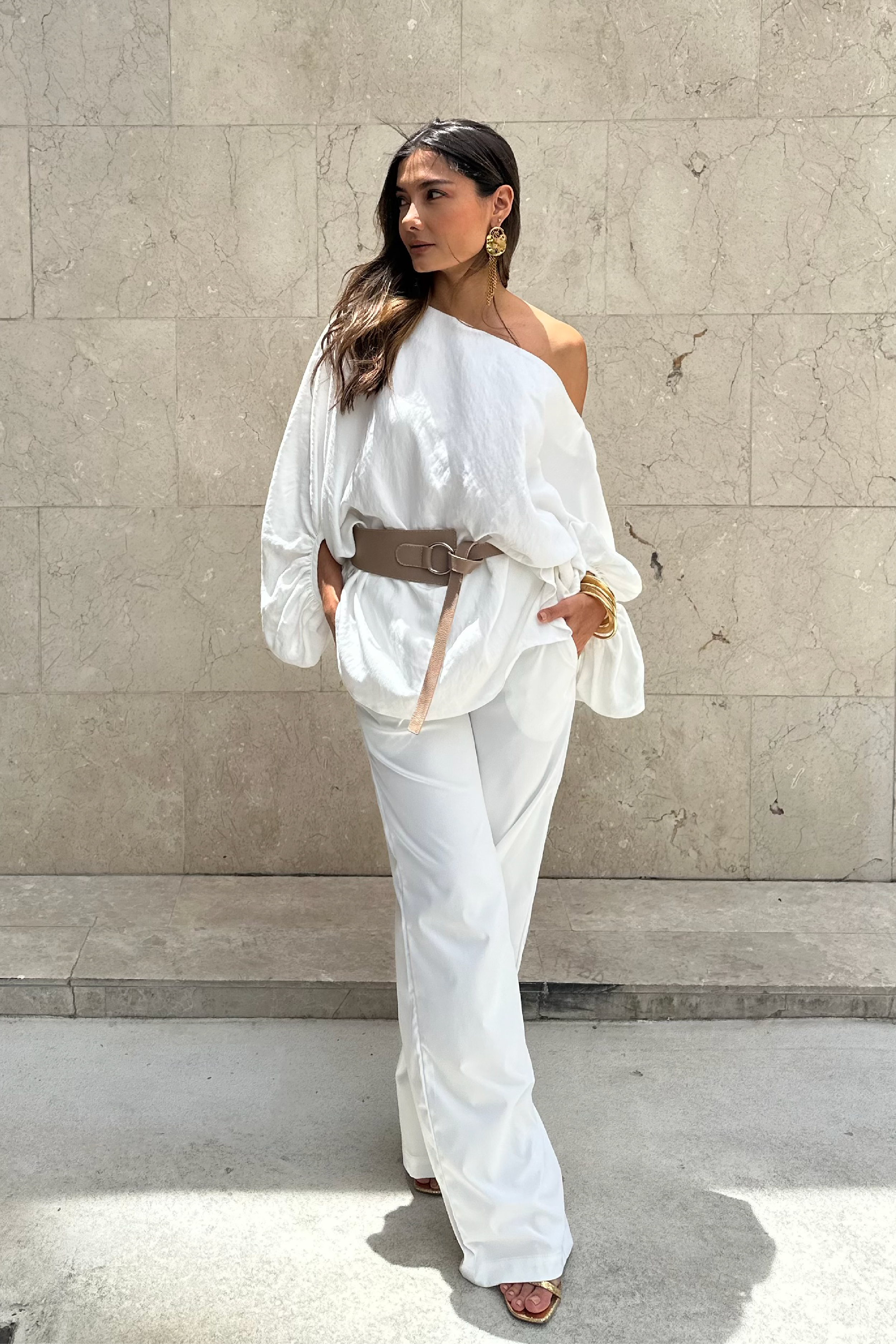 PTJ2982 blusa muy amplia con pantalón de bolsillos 