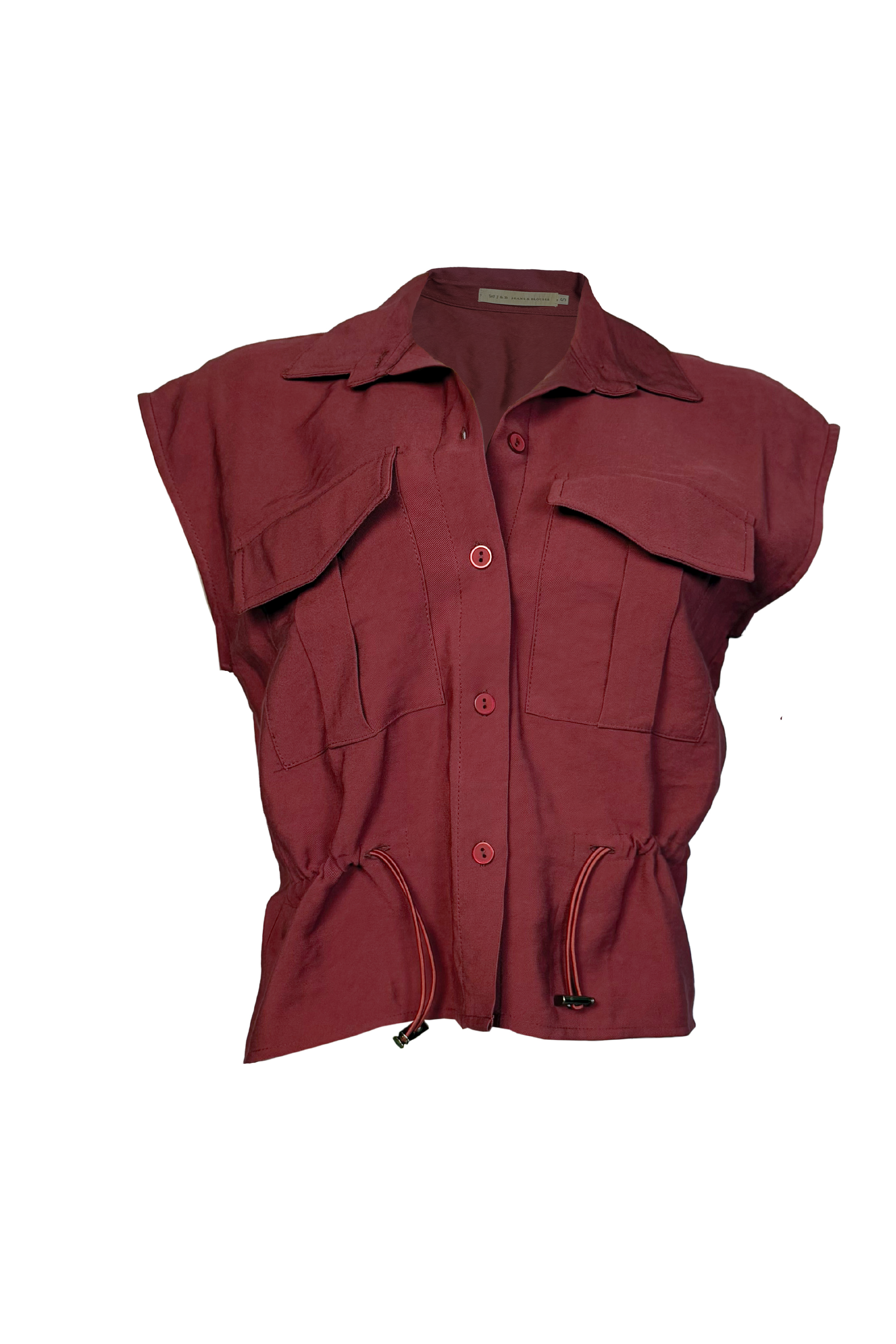 PTJ29833000 blusa de bolsillos con elásticos color vinotinto