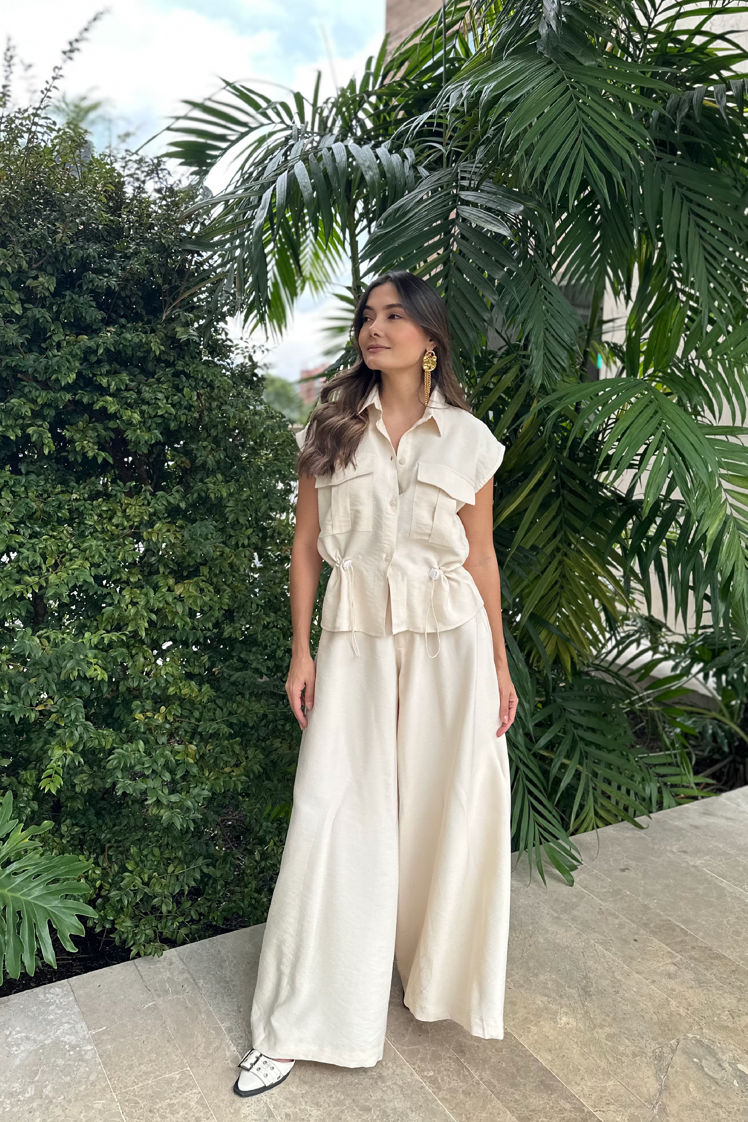 PTJ298430 blusa con pantalón color beige