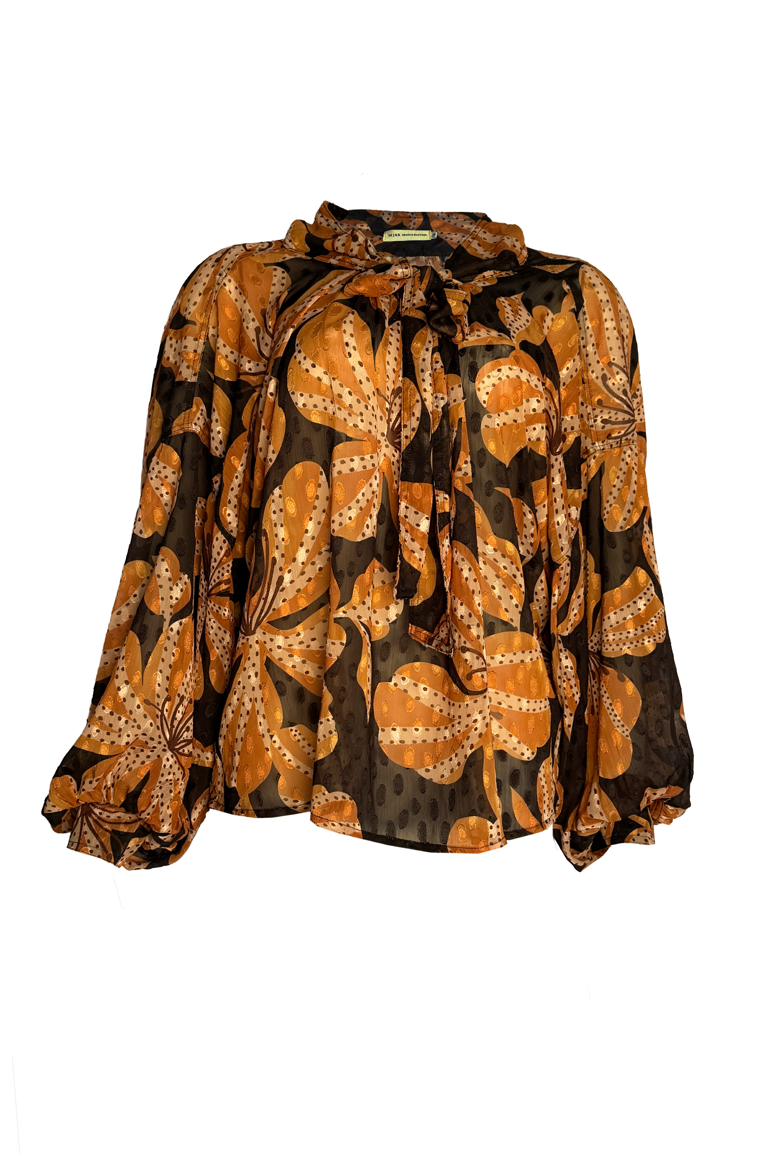 PTJ298924 blusa con mangas amplias y cinta en el cuello de la misma tela
