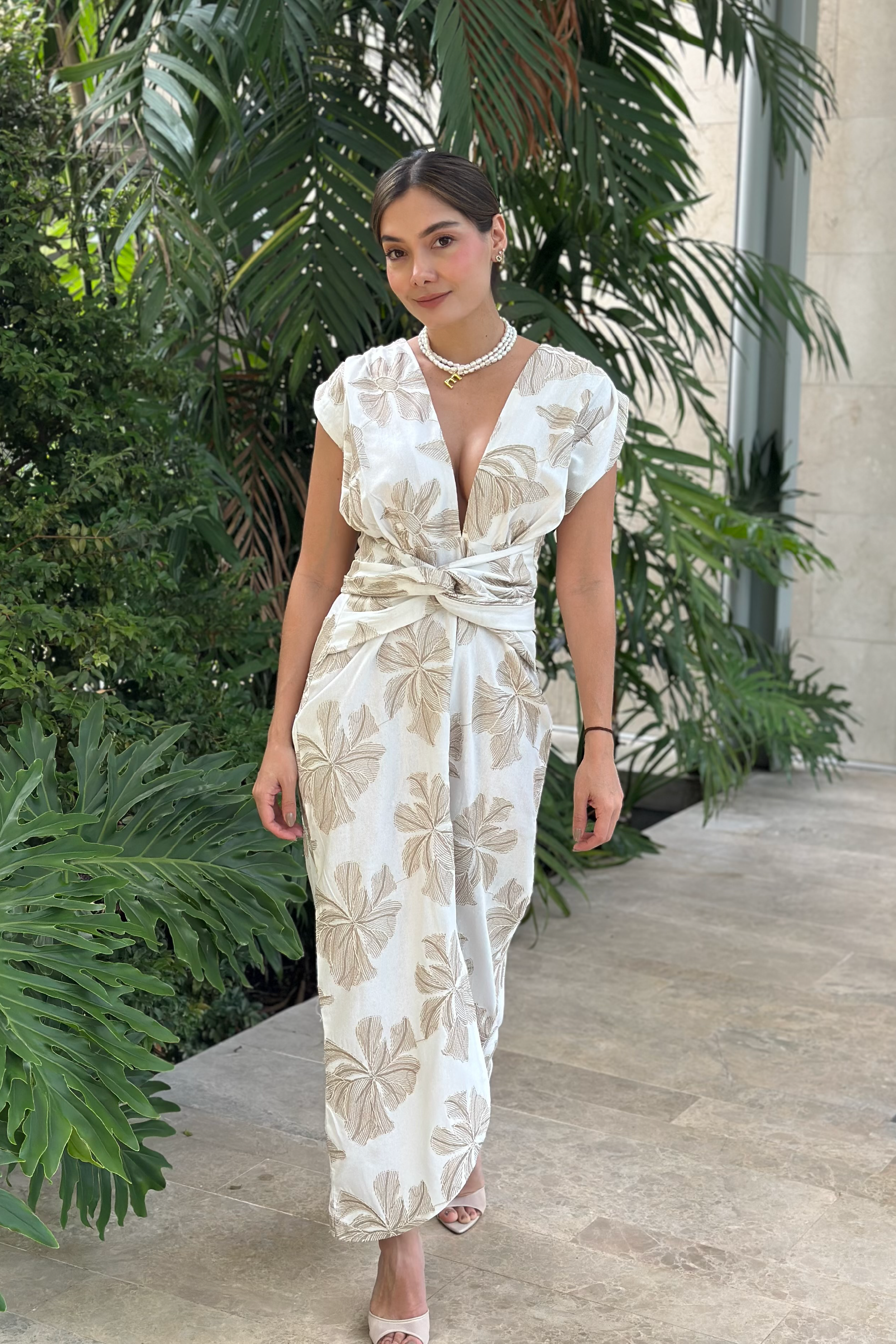 PTJ299810 vestido midi con lazos y escote profundo