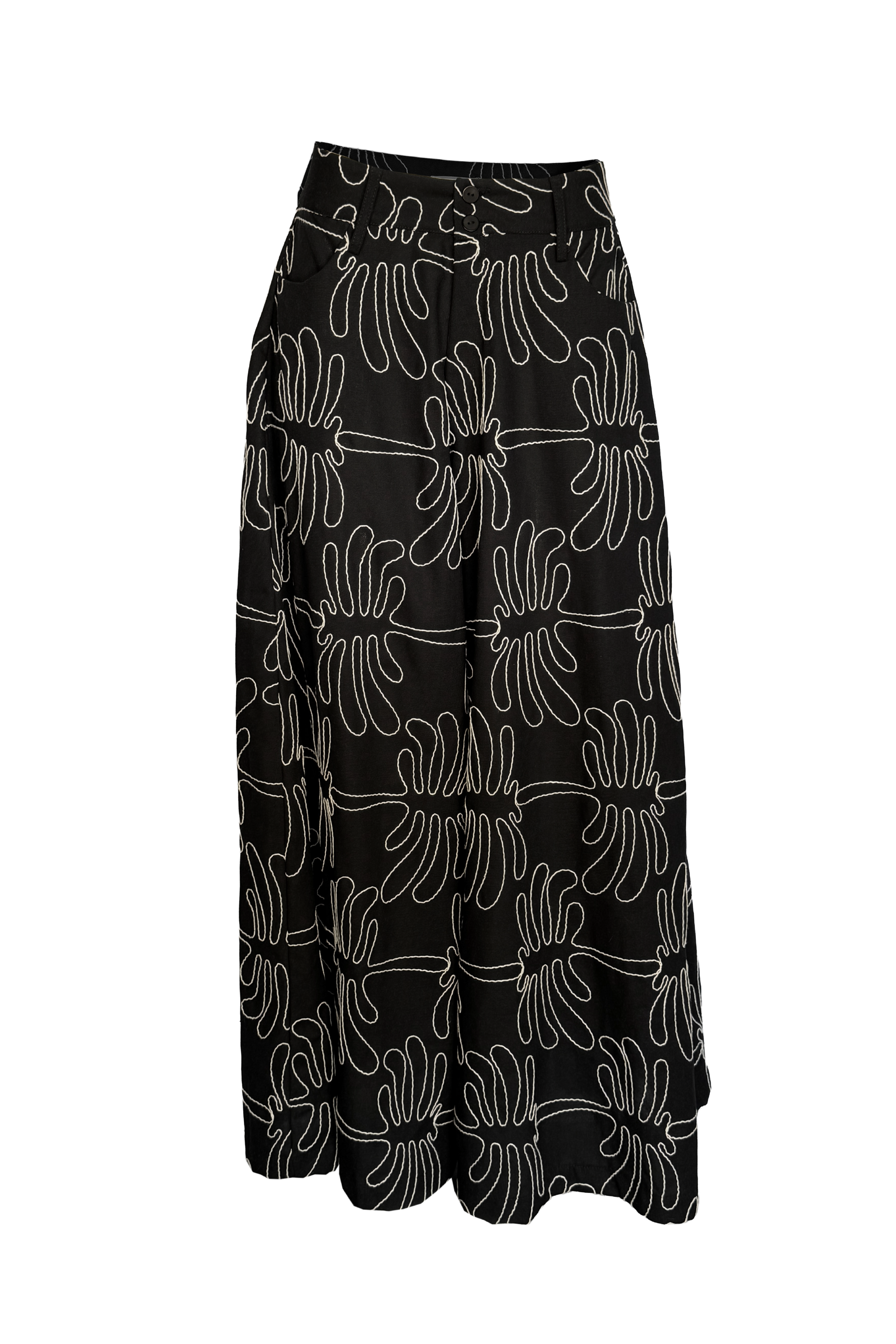 PTJ300010 pantalón bordado palazzo negro
