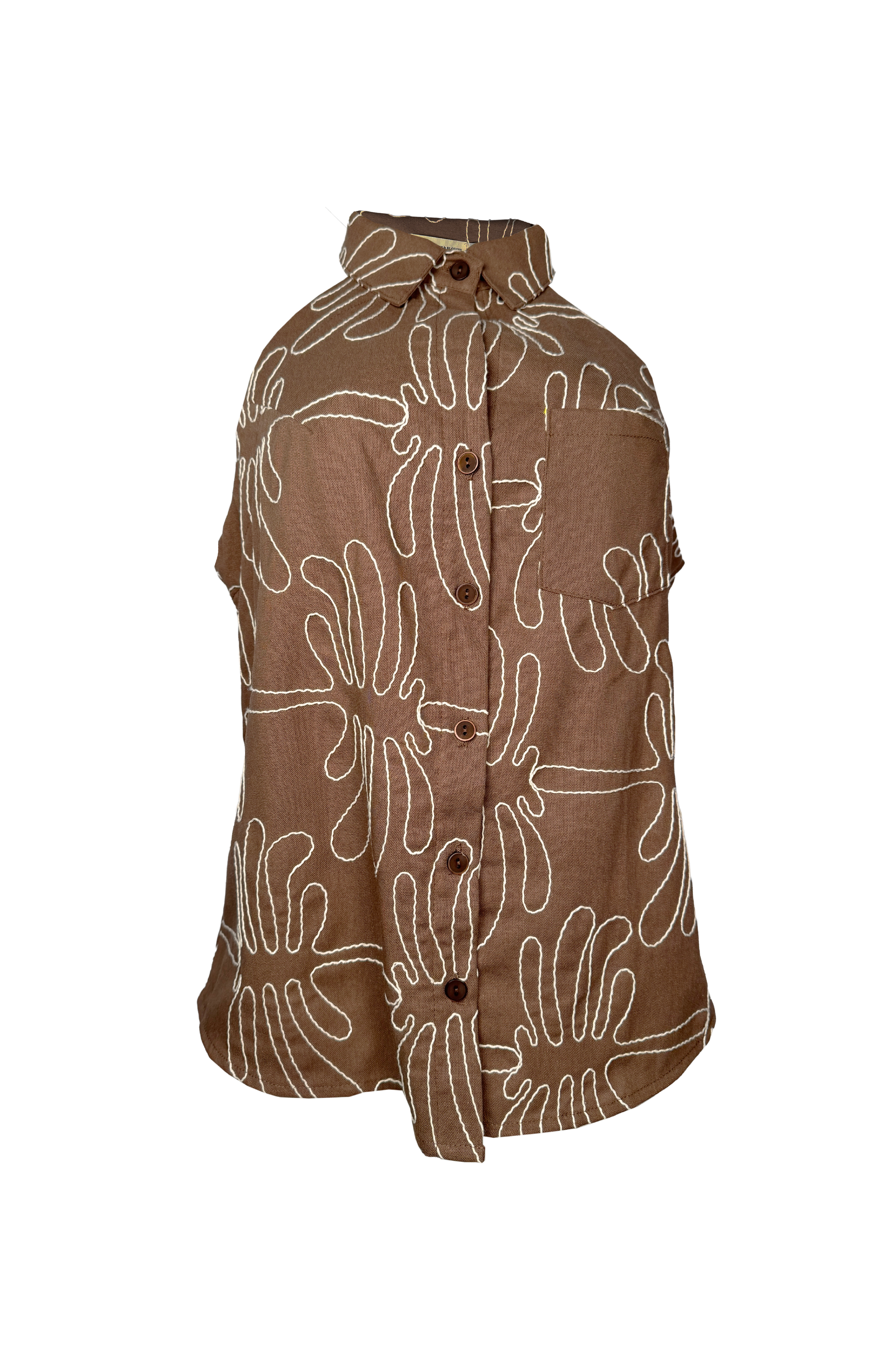 PTJ300010 blusa con cuello bordado color café