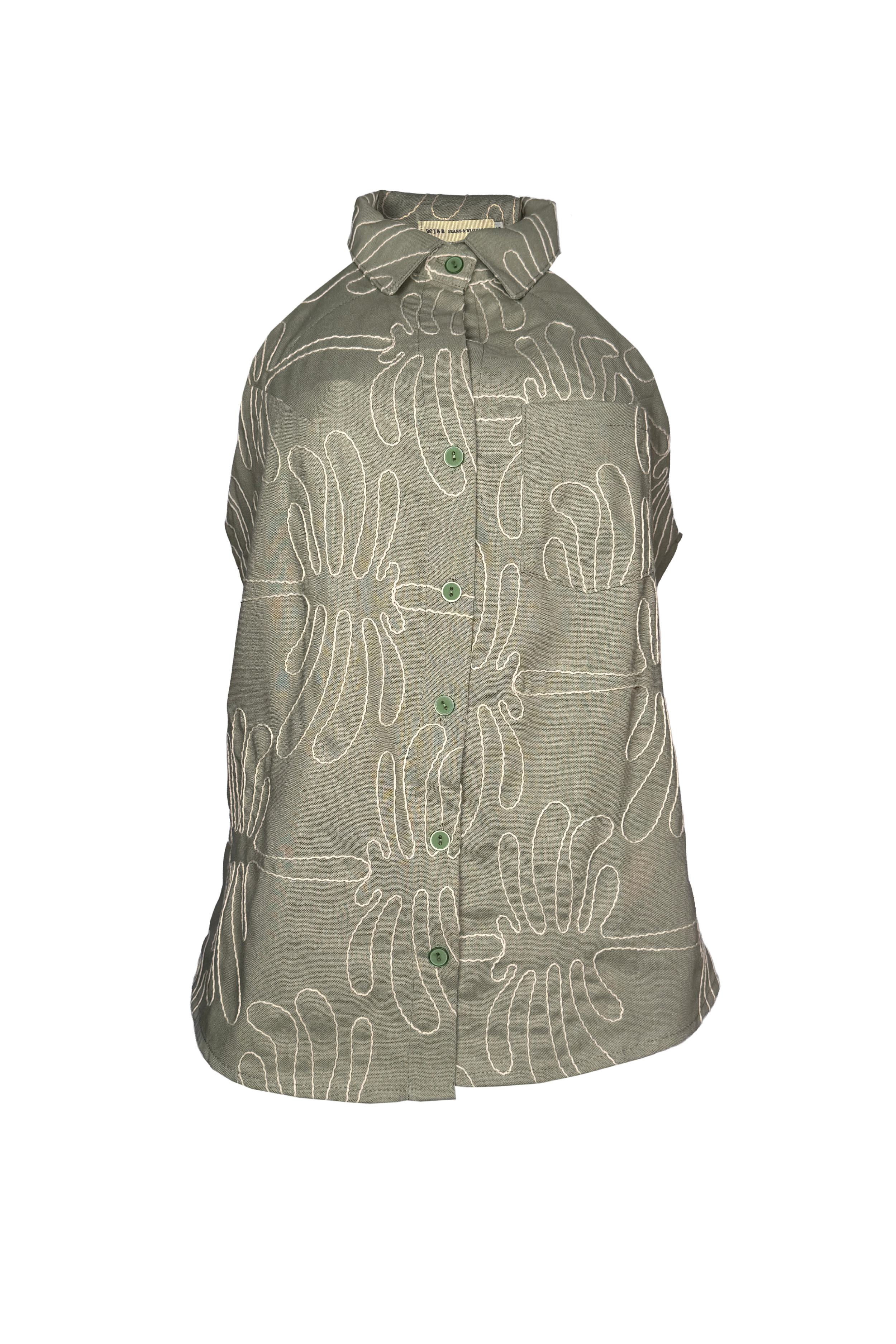 PTJ300010 blusa con cuello bordado color verde