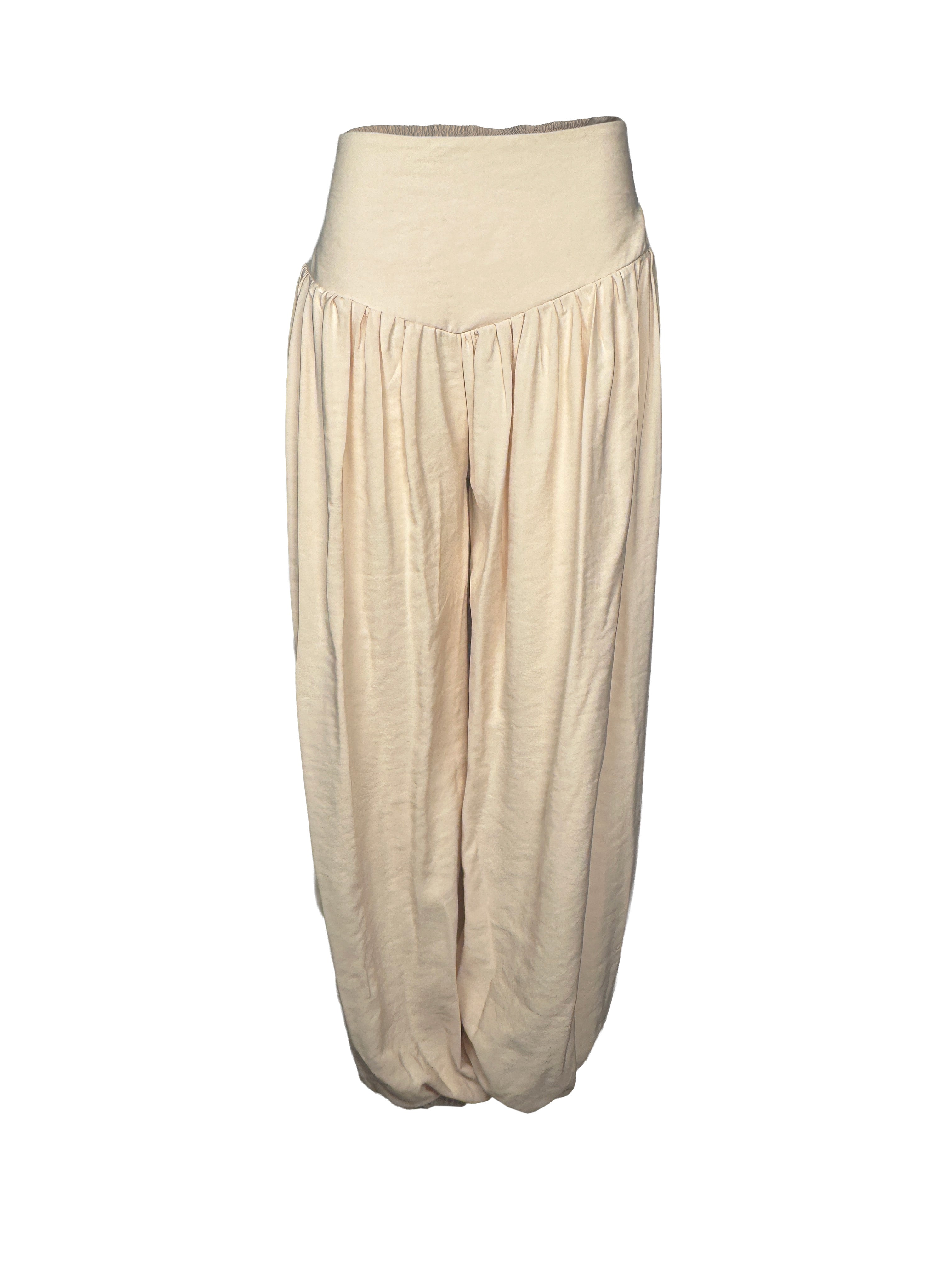PTJ3017 pantalón amplio con resorte en tobillos color beige 