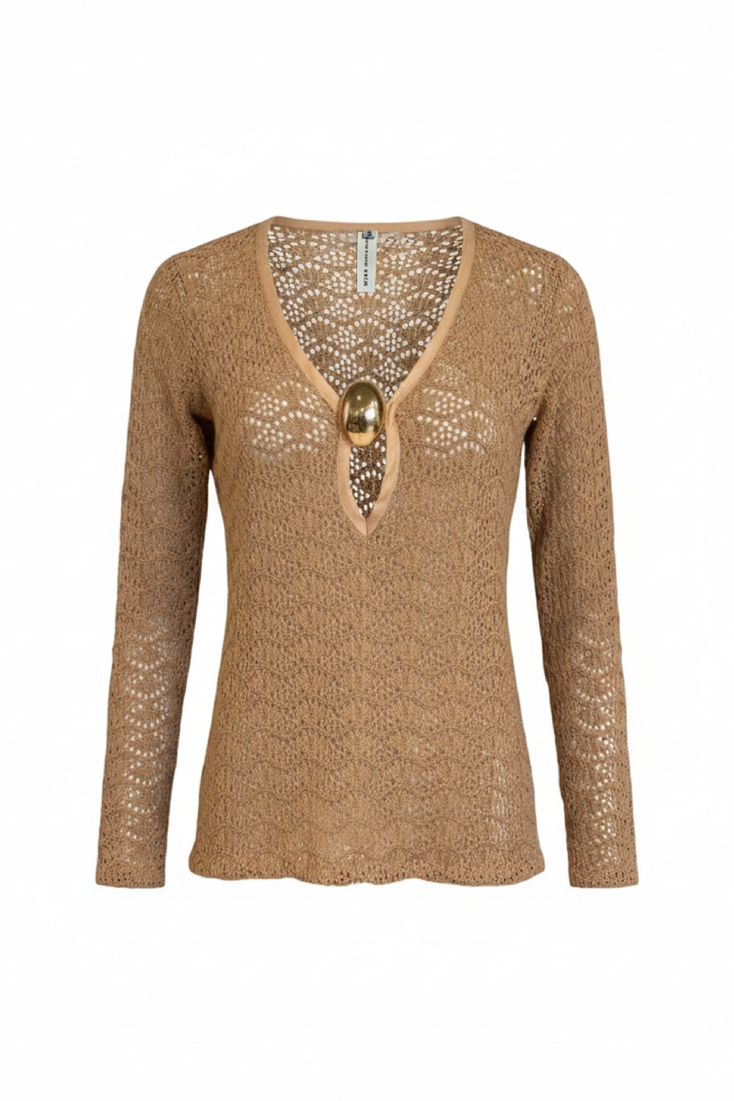 PTJ302119 Blusa con broche y textura Jazmín café
