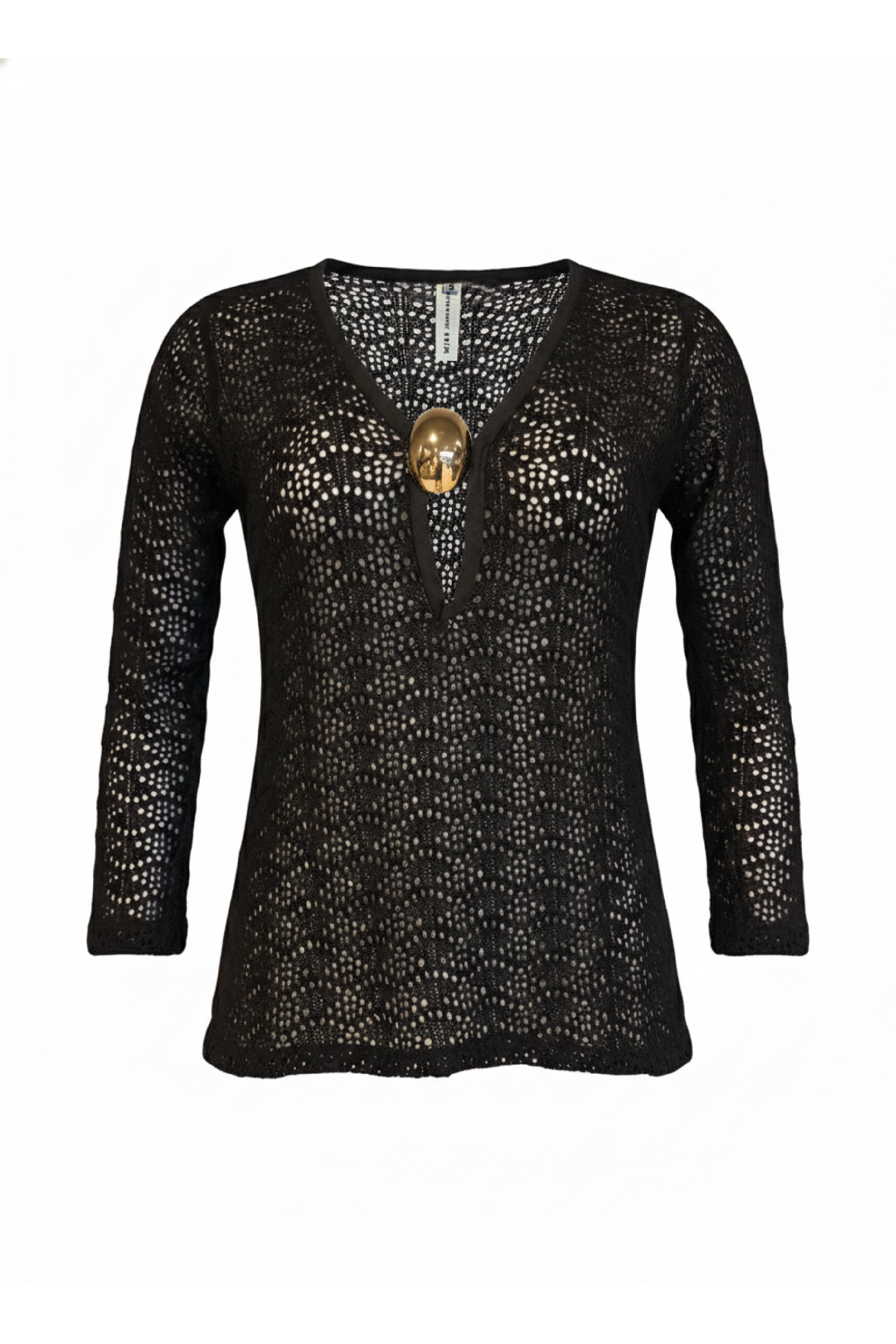 PTJ302119 Blusa con broche y textura Jazmín  negro