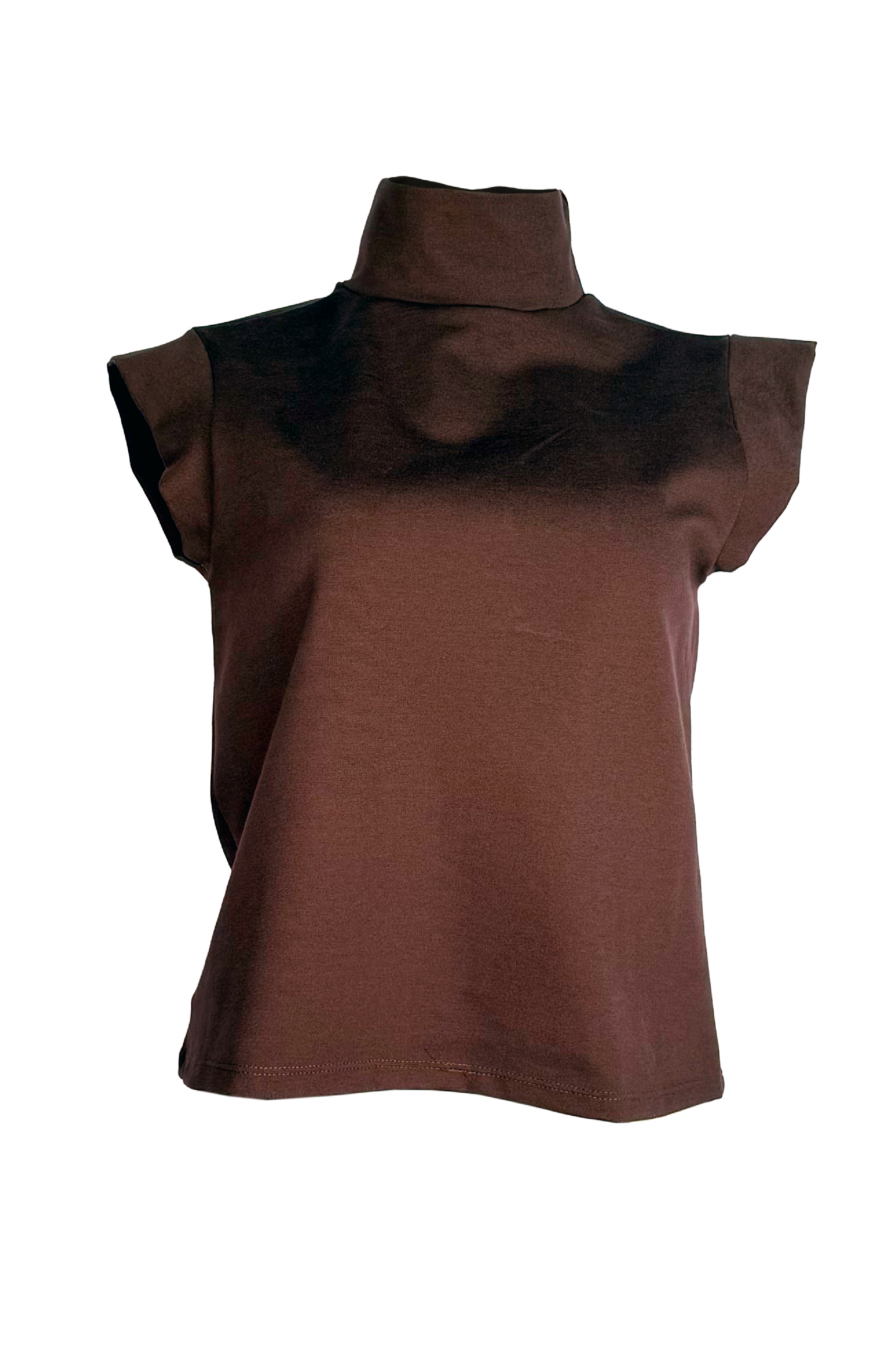 PTJ302229 blusa con cuello tortuga sin mangas color café