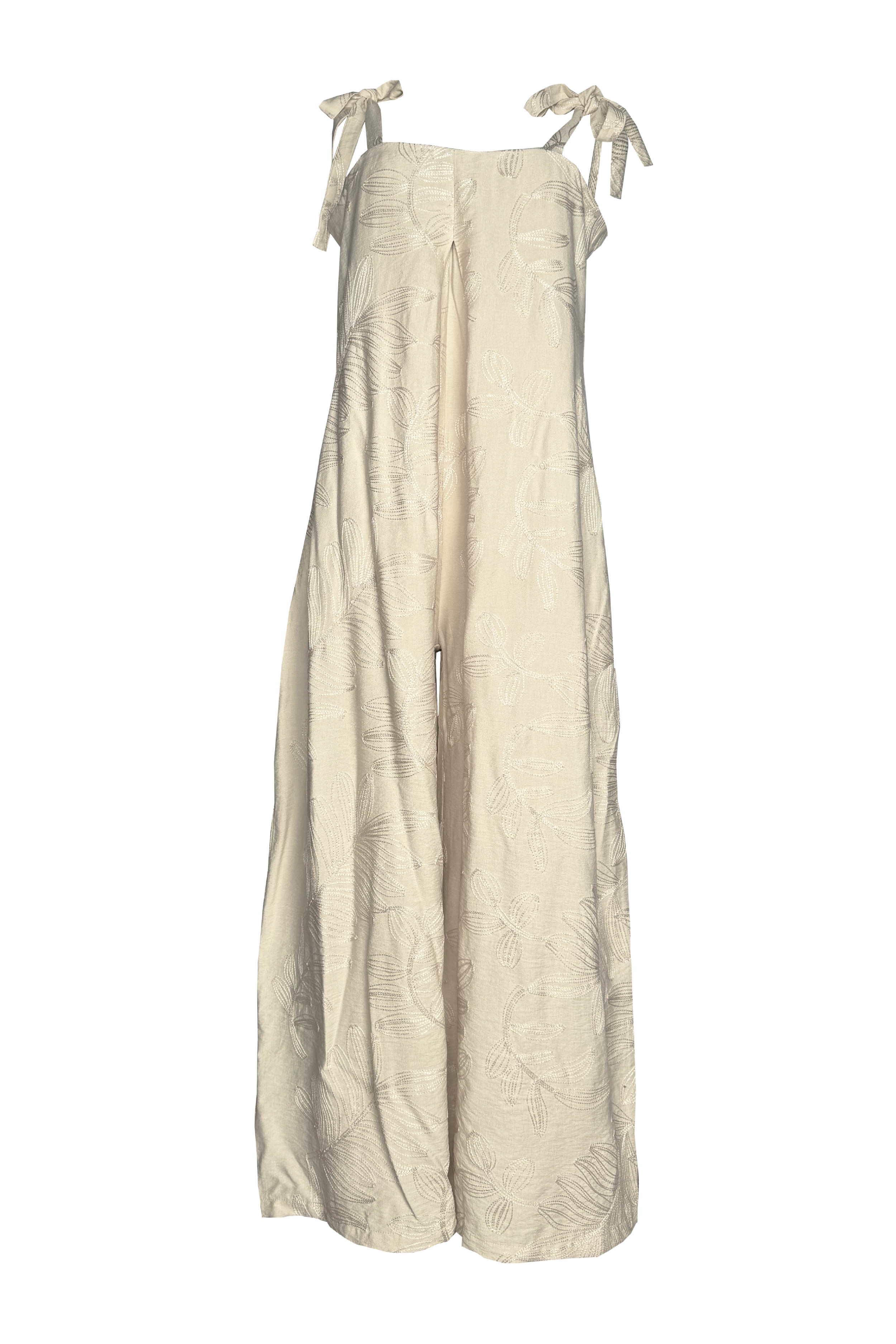 PTJ302629 enterizo con tiras y bordados color beige