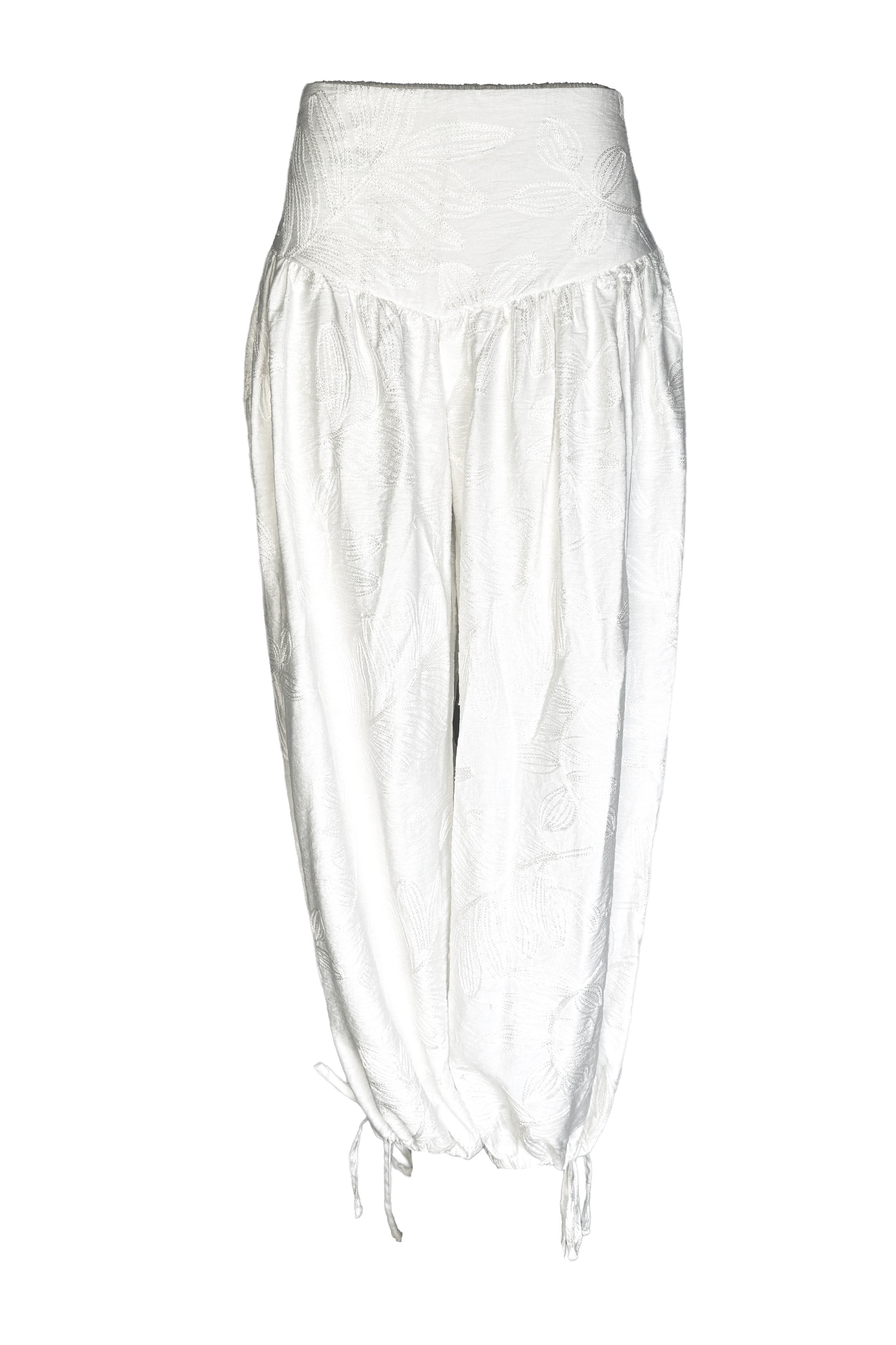 PTJ3028 pantalón aladino con tiras y tela de bordados 