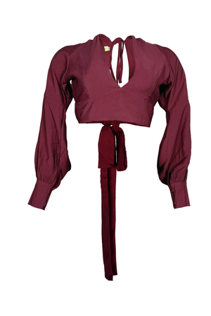 PTJ303129 blusa larga con escote en la espalda color vinotinto