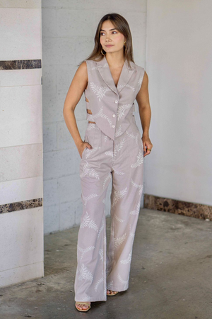 PTJ303319 chaleco con pantalón de tela bordada con bolsillos 