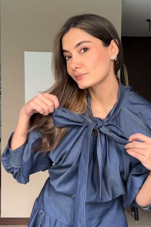 PTJ3035 blusa con listón y mangas largas
