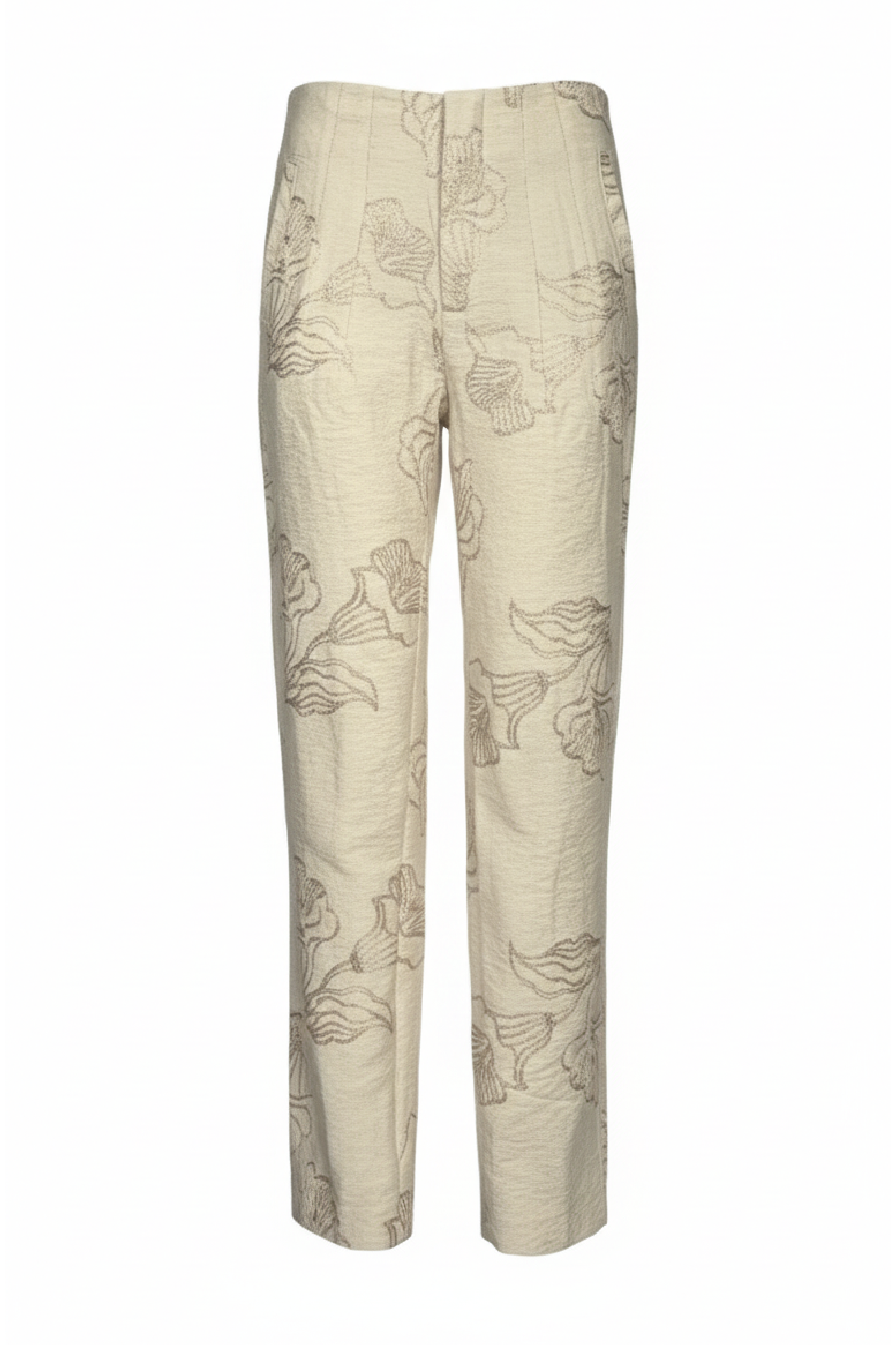 PTJ304029 pantalón beige con bordado en su tela