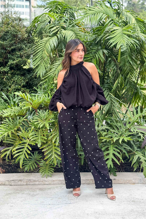 PTJ304029 pantalón de puntos con blusa negra