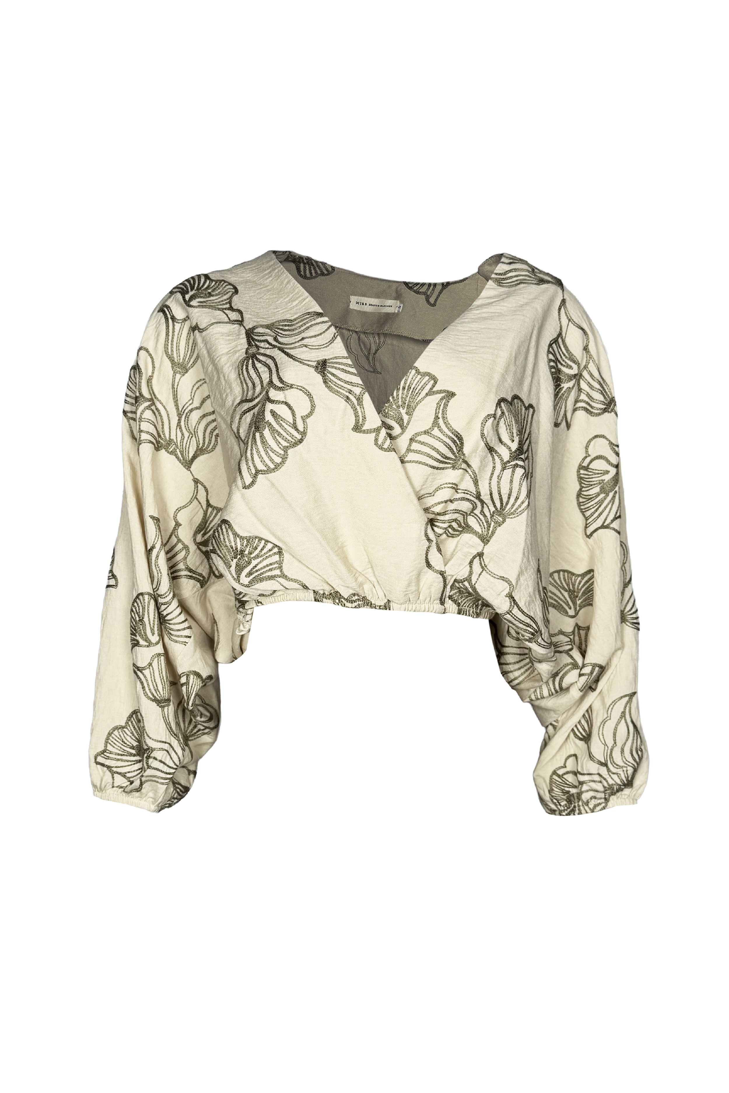 PTJ304029 Blusa escote en v en tela bordada