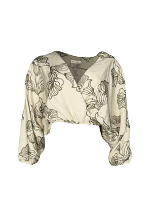 PTJ304029 Blusa escote en v en tela bordada