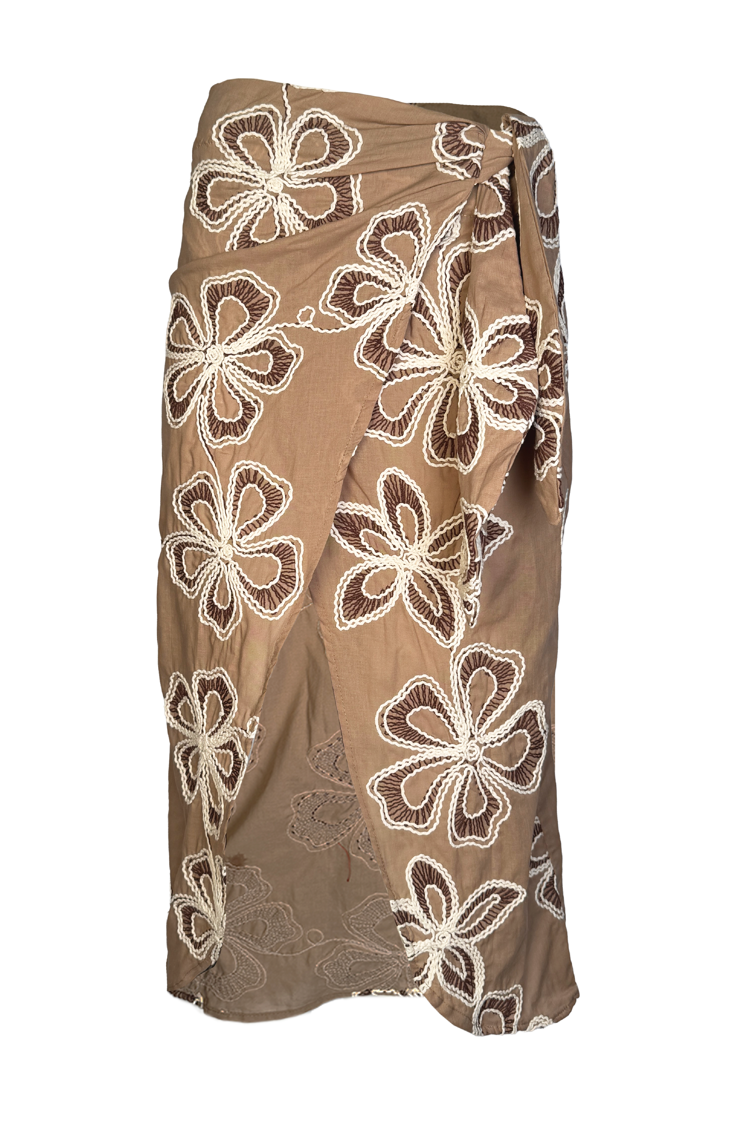 PTJ3044 falda midi con bordados de flores