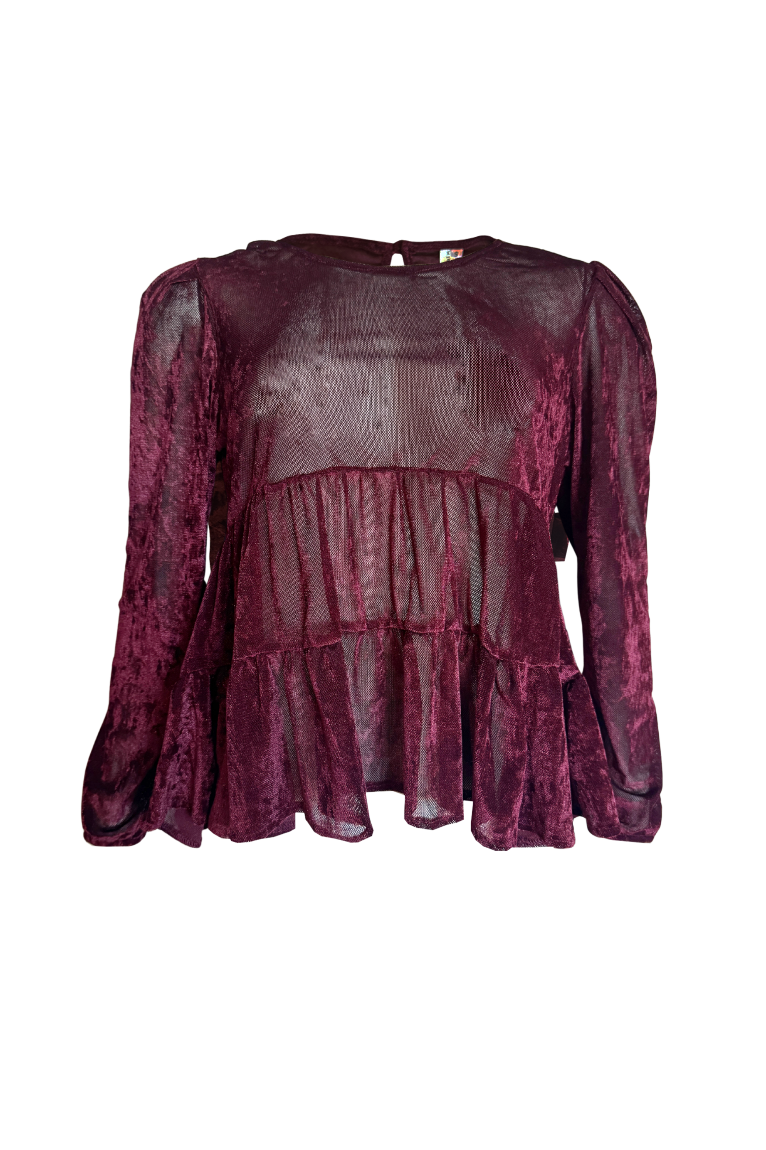 PTJ305819 blusa semi transparente color vinotinto. 