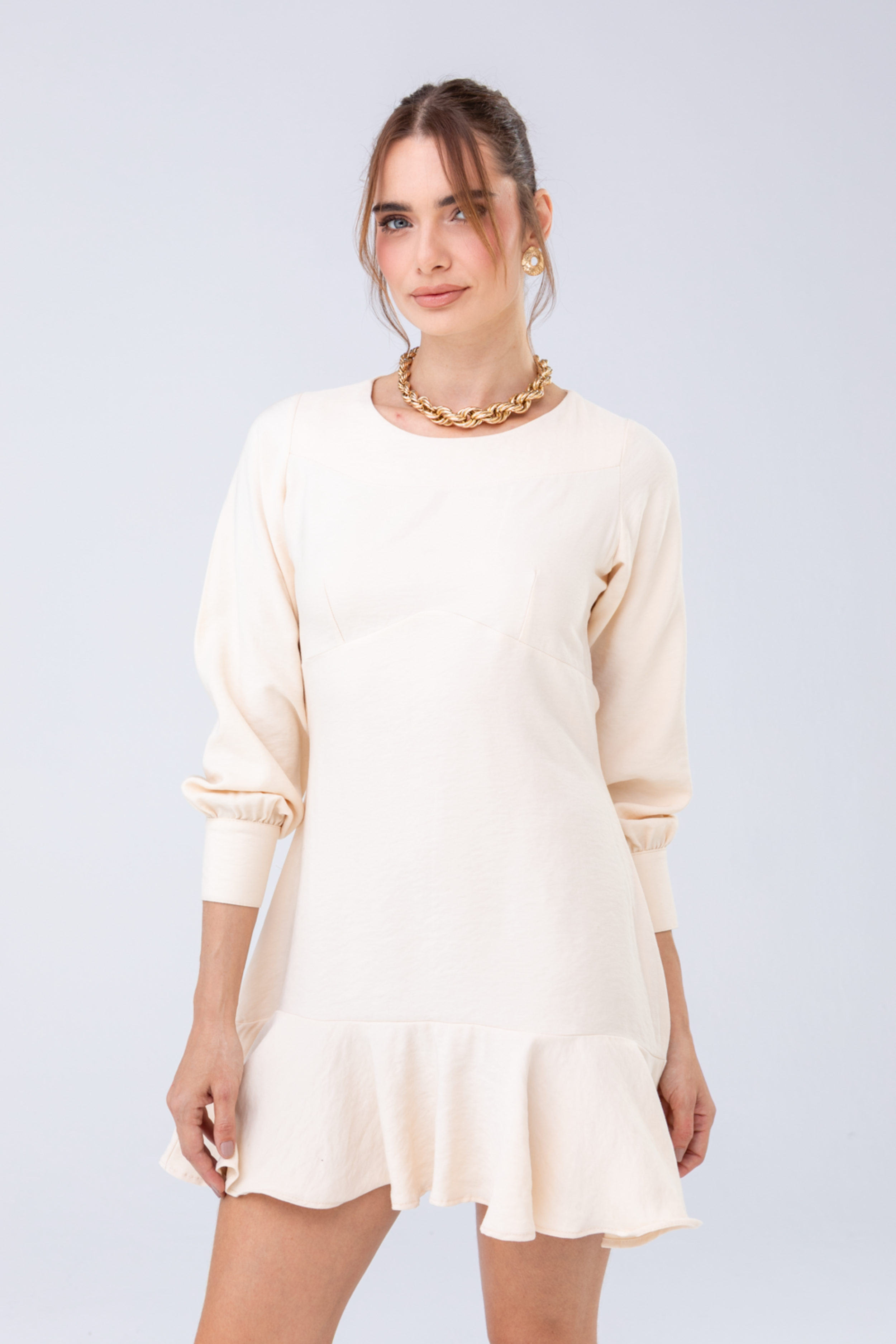 PTJ3072 vestido corto con mangas largas 