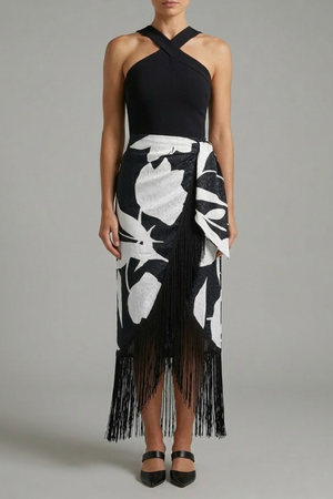 PTJ307529 falda midi con flecos 
