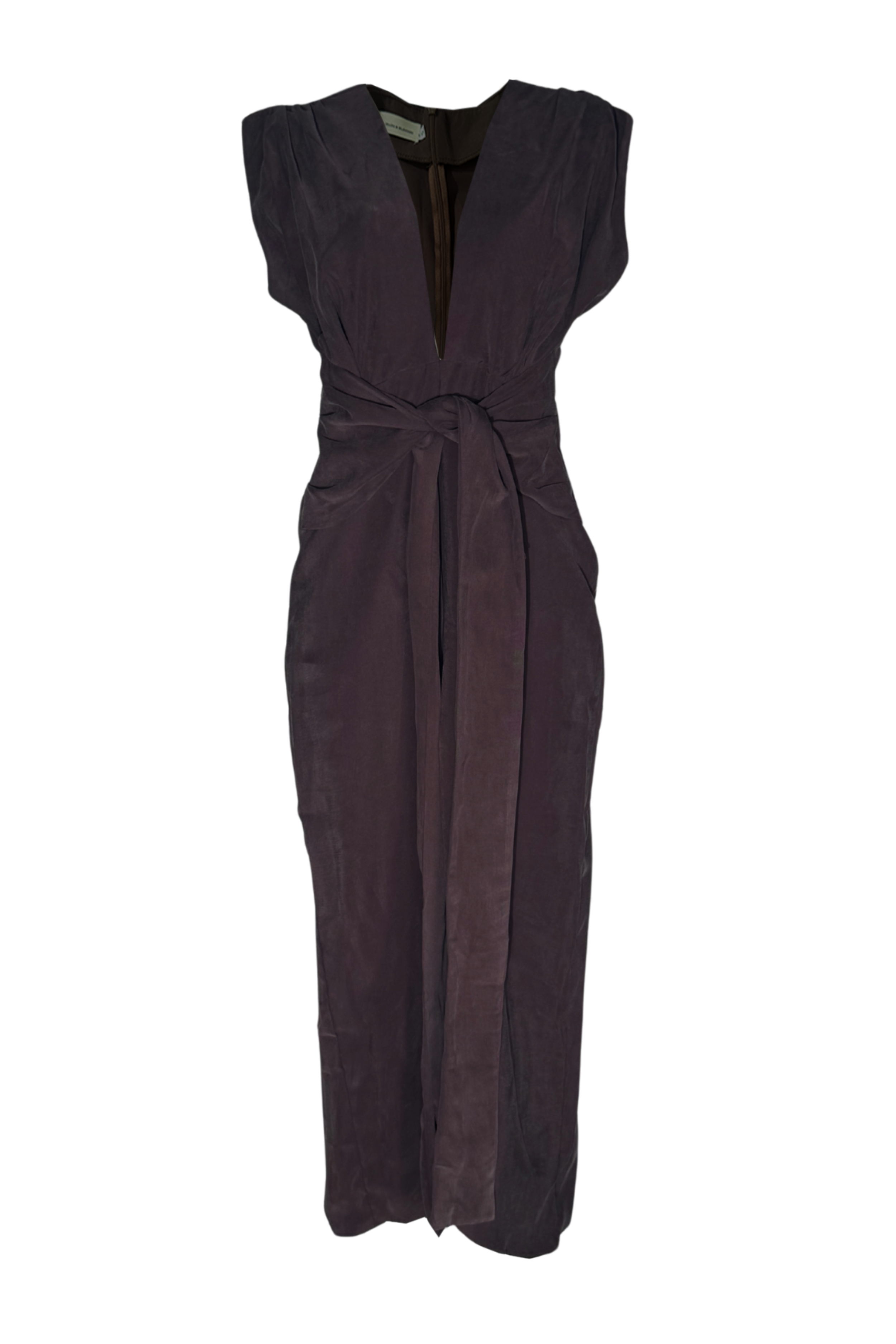 PTJ308212 vestido midi color café con lazos