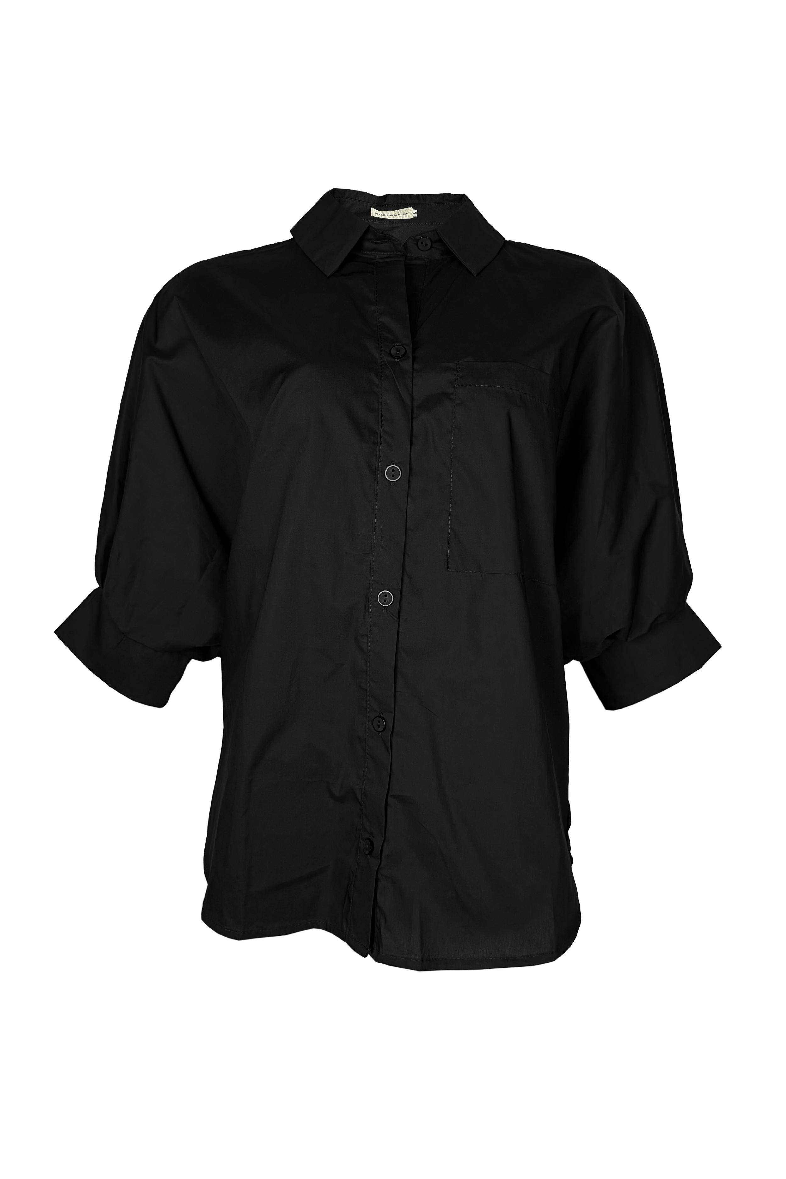 PTJ400709 blusa negra con botones y manga 3/4