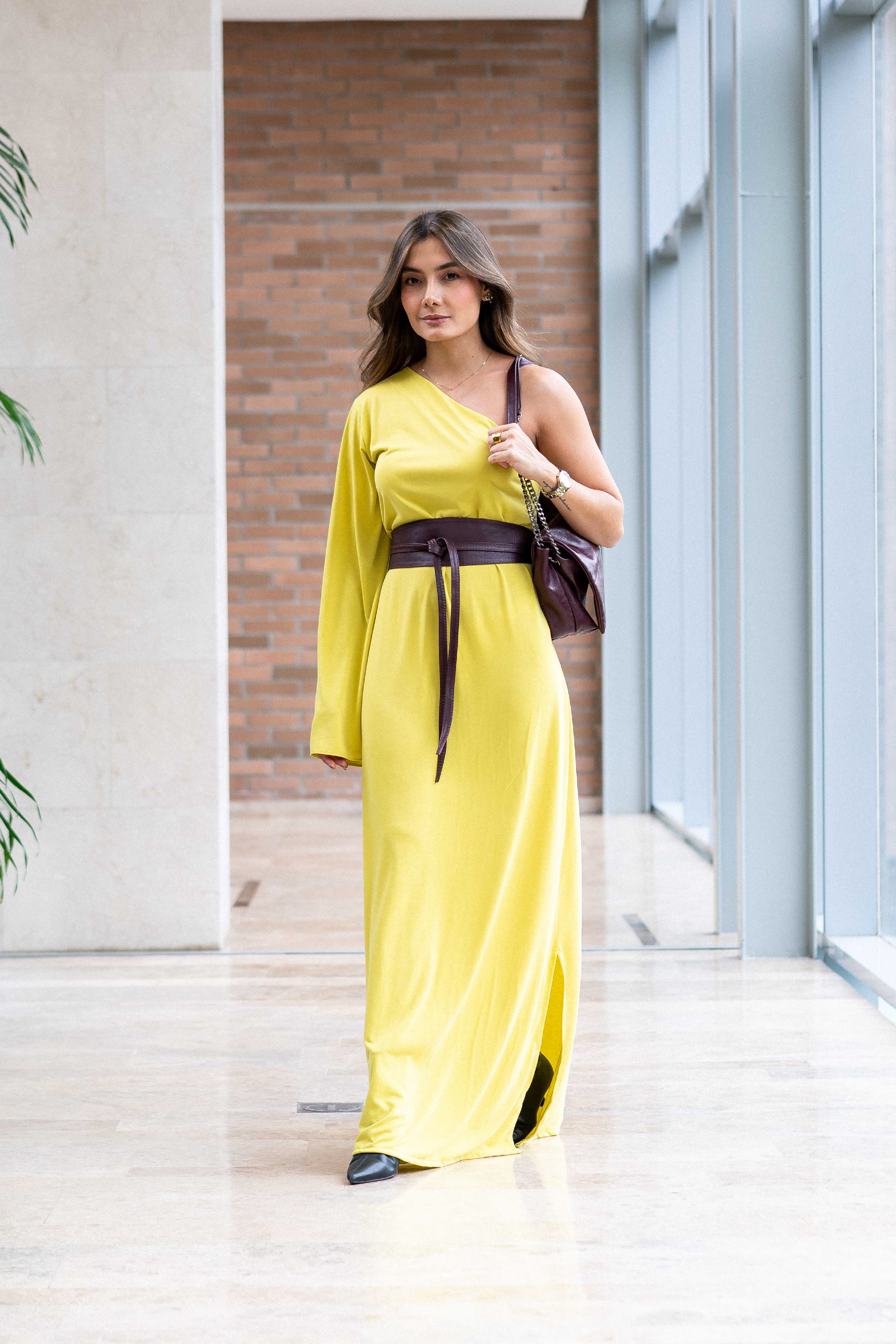 PTJ4014 vestido largo con manga color fosforescente 