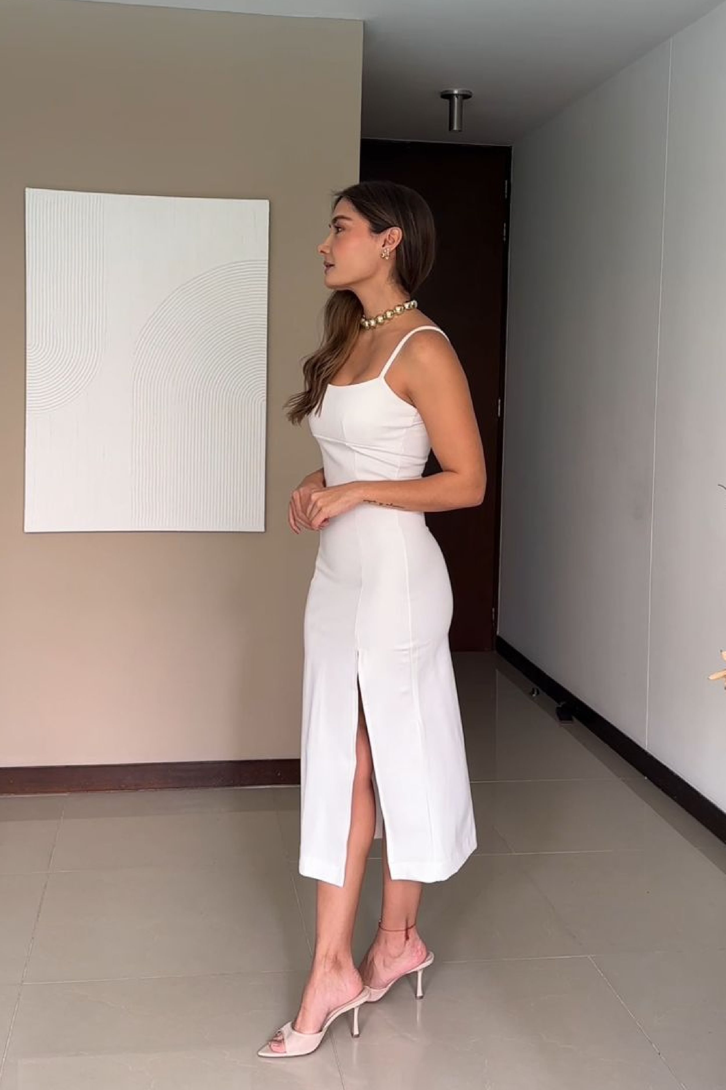 PTJ401929 vestido midi con tiras y ceñido al cuerpo