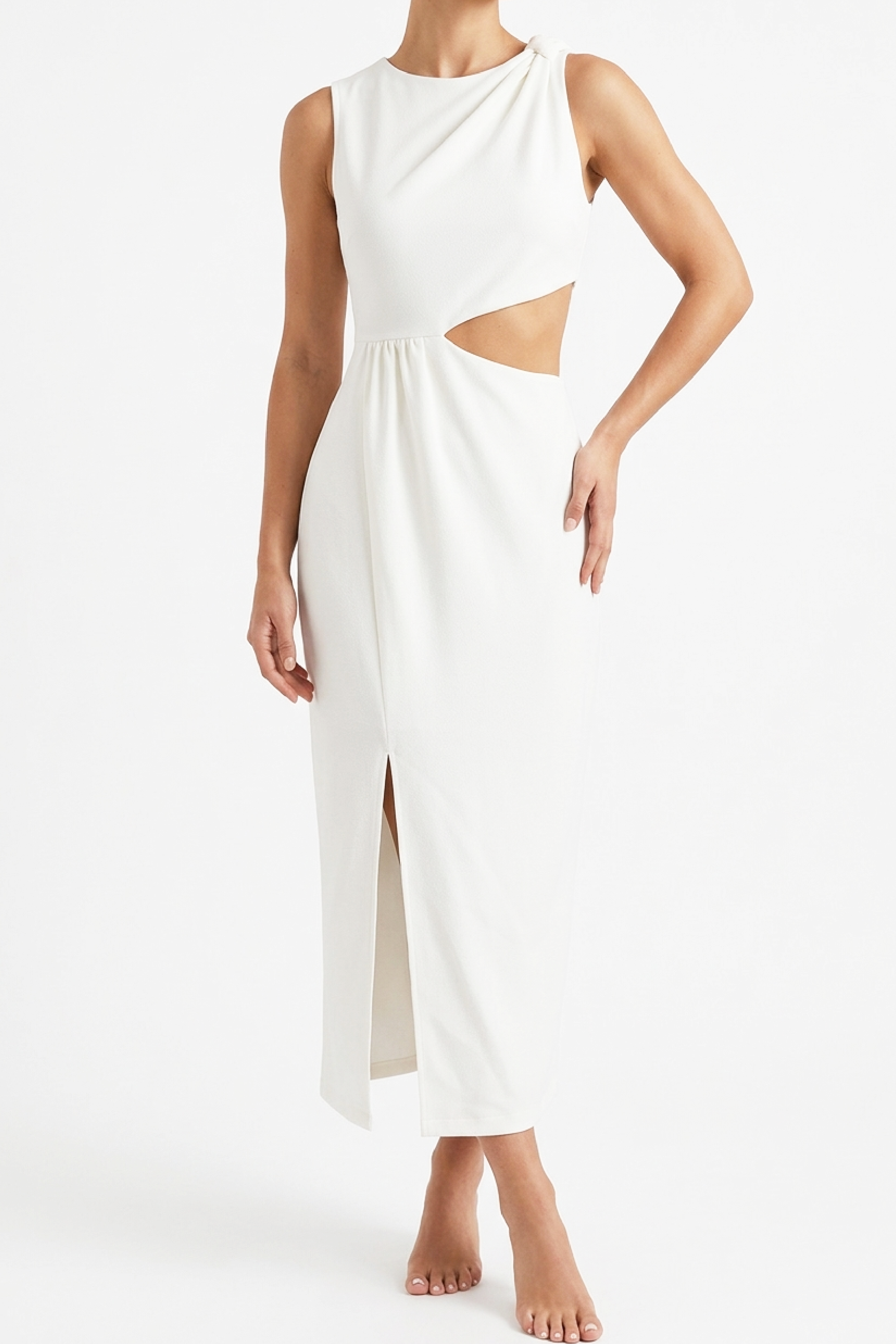 PTJ403229 vestido midi con escote en la cintura