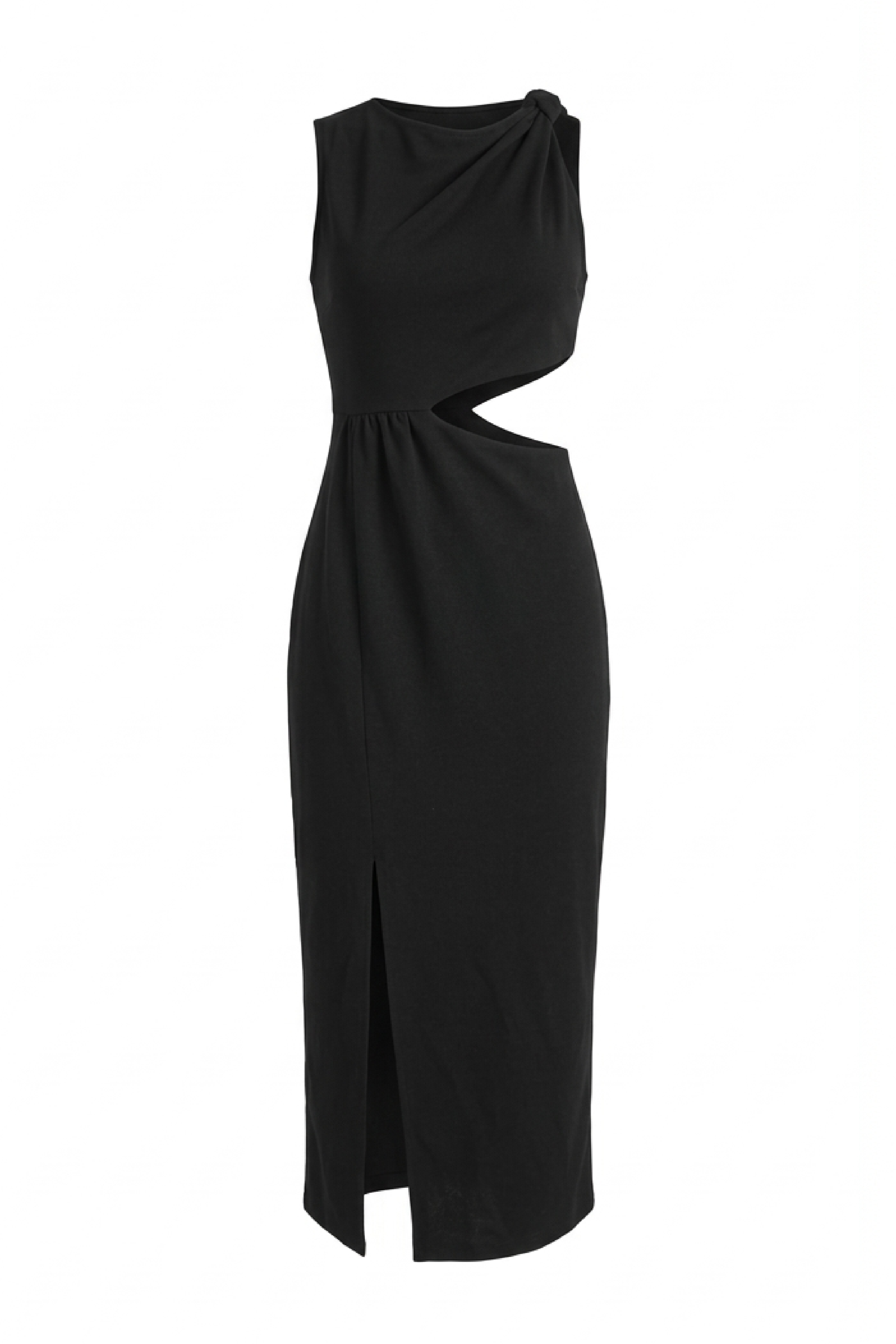 PTJ403229 vestido midi con escote en la cintura color negro