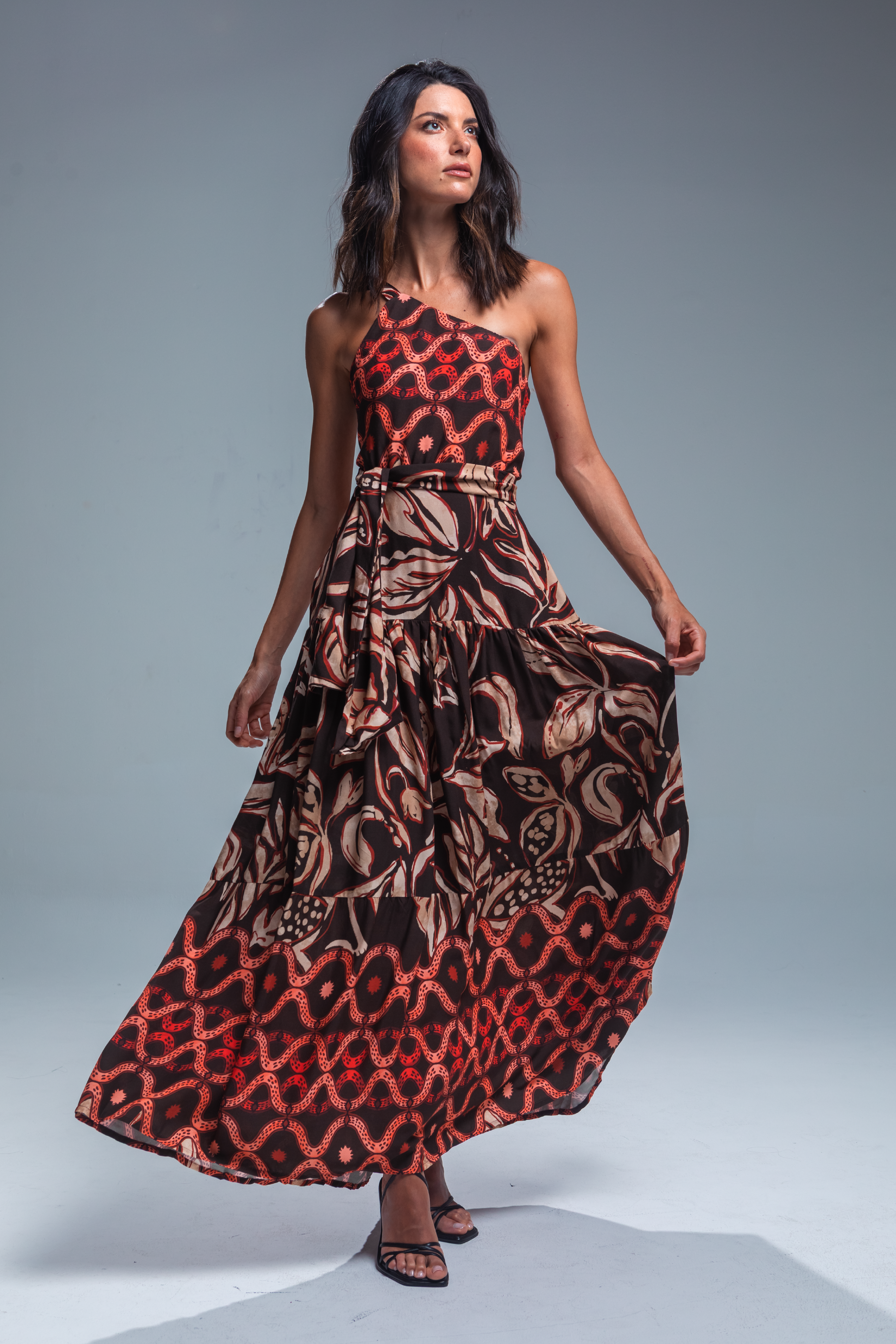 PTJ50512900 vestido largo con lazos y estampado