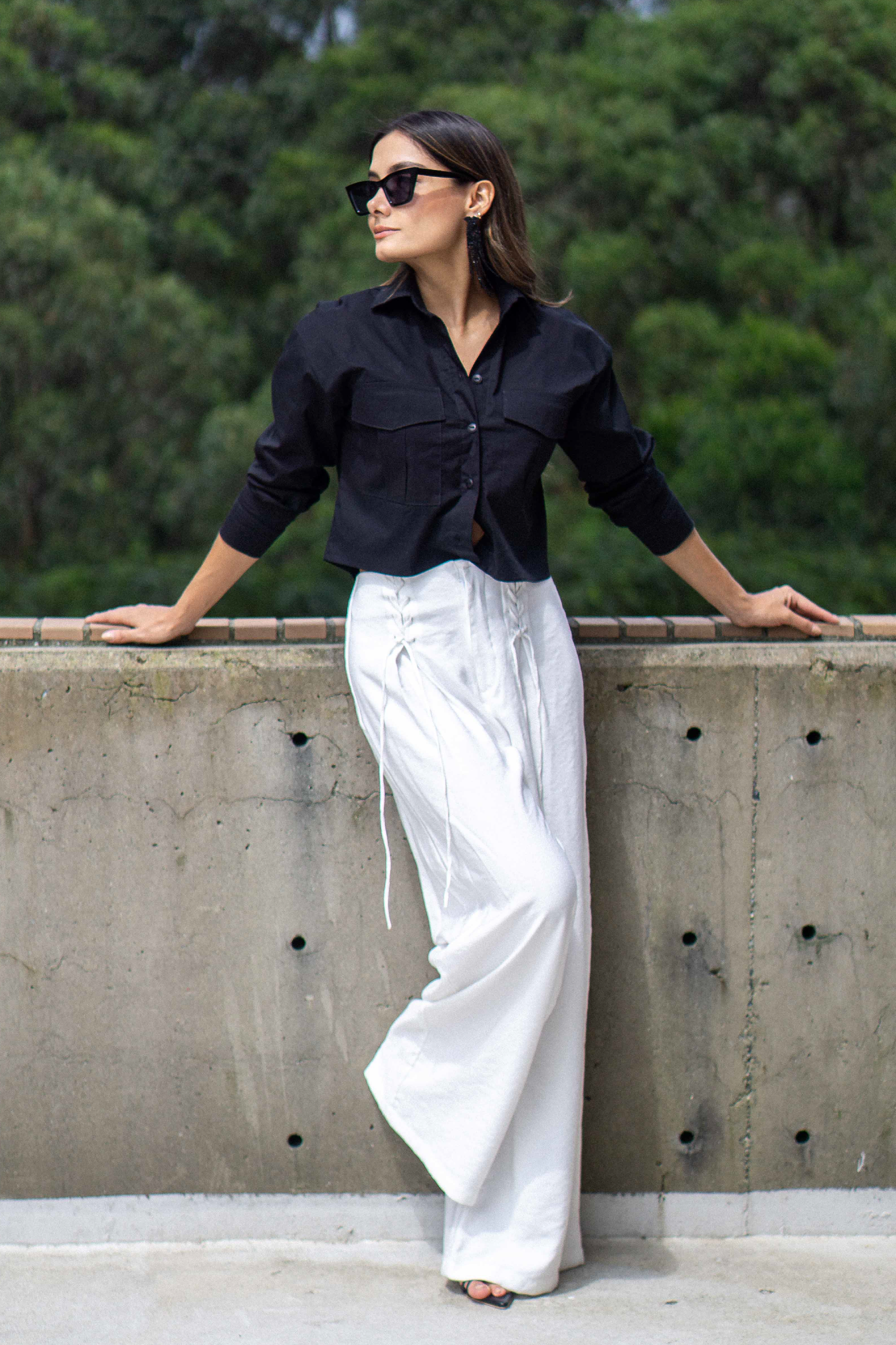 PTJ505809 blusa con bolsillos y pantalón romántico