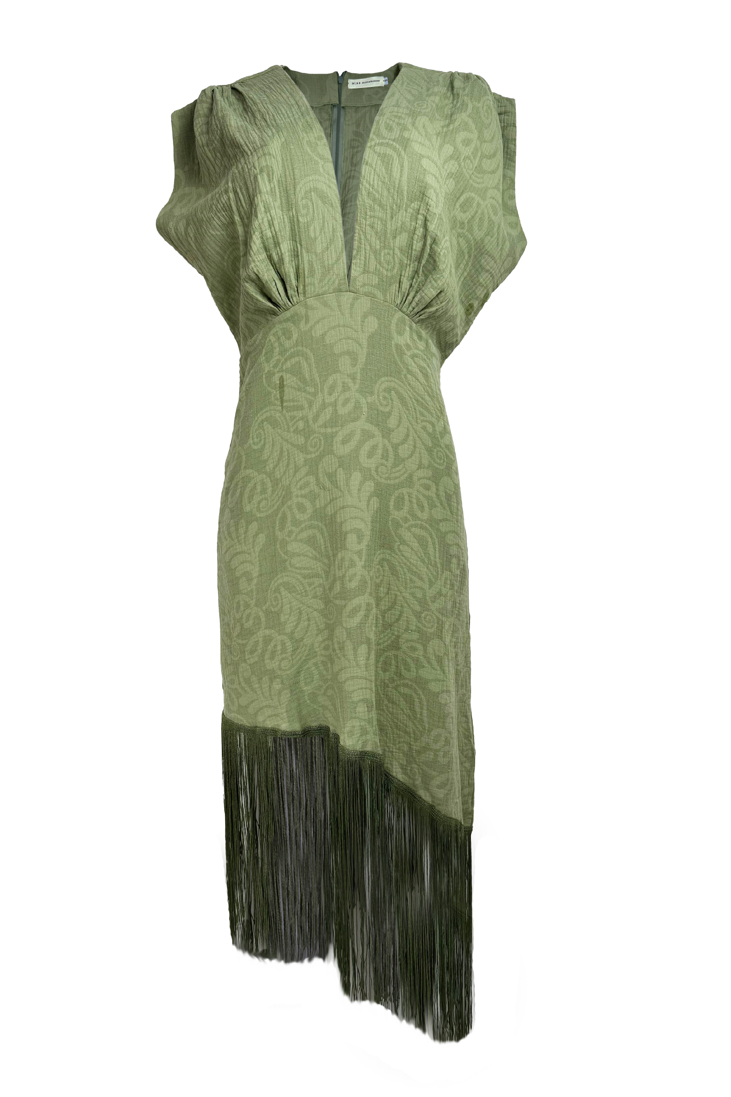 PTJ506601 vestido verde con flecos