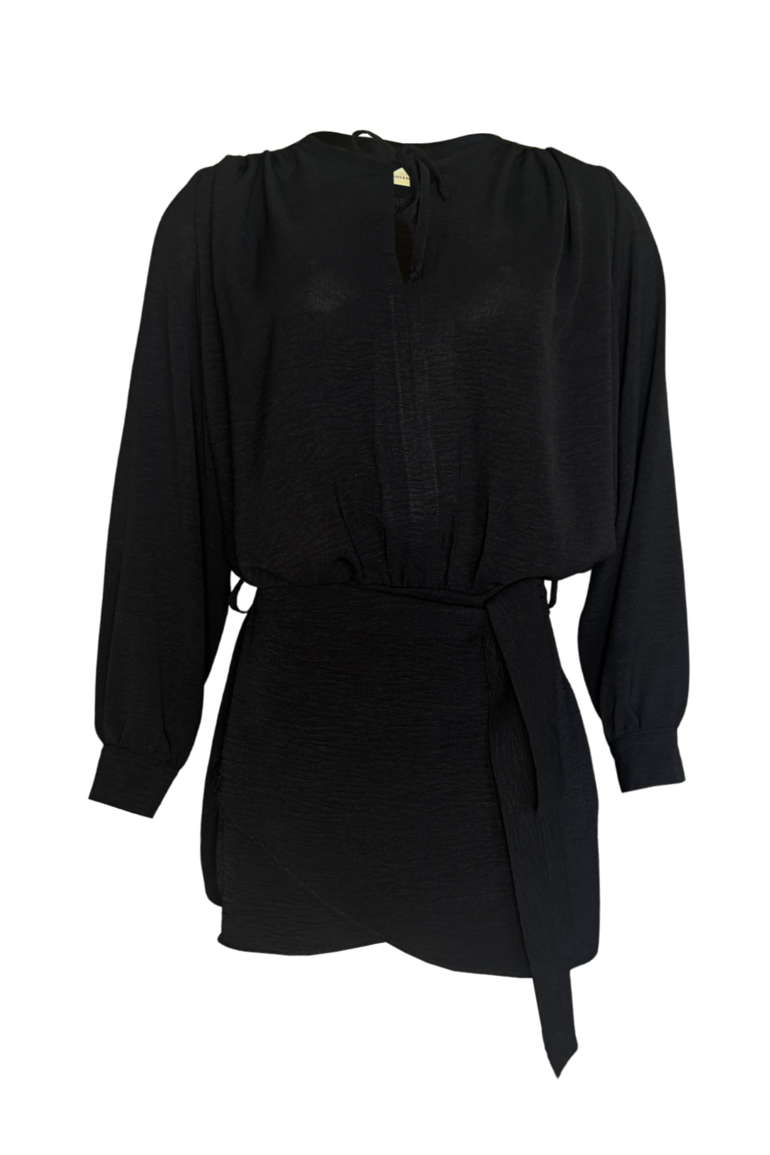 PTJ8813 vestido corto con manga larga y cuello con lazo color negro
