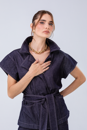 PTJ88170100 chaleco azul con bolsillos para mujer