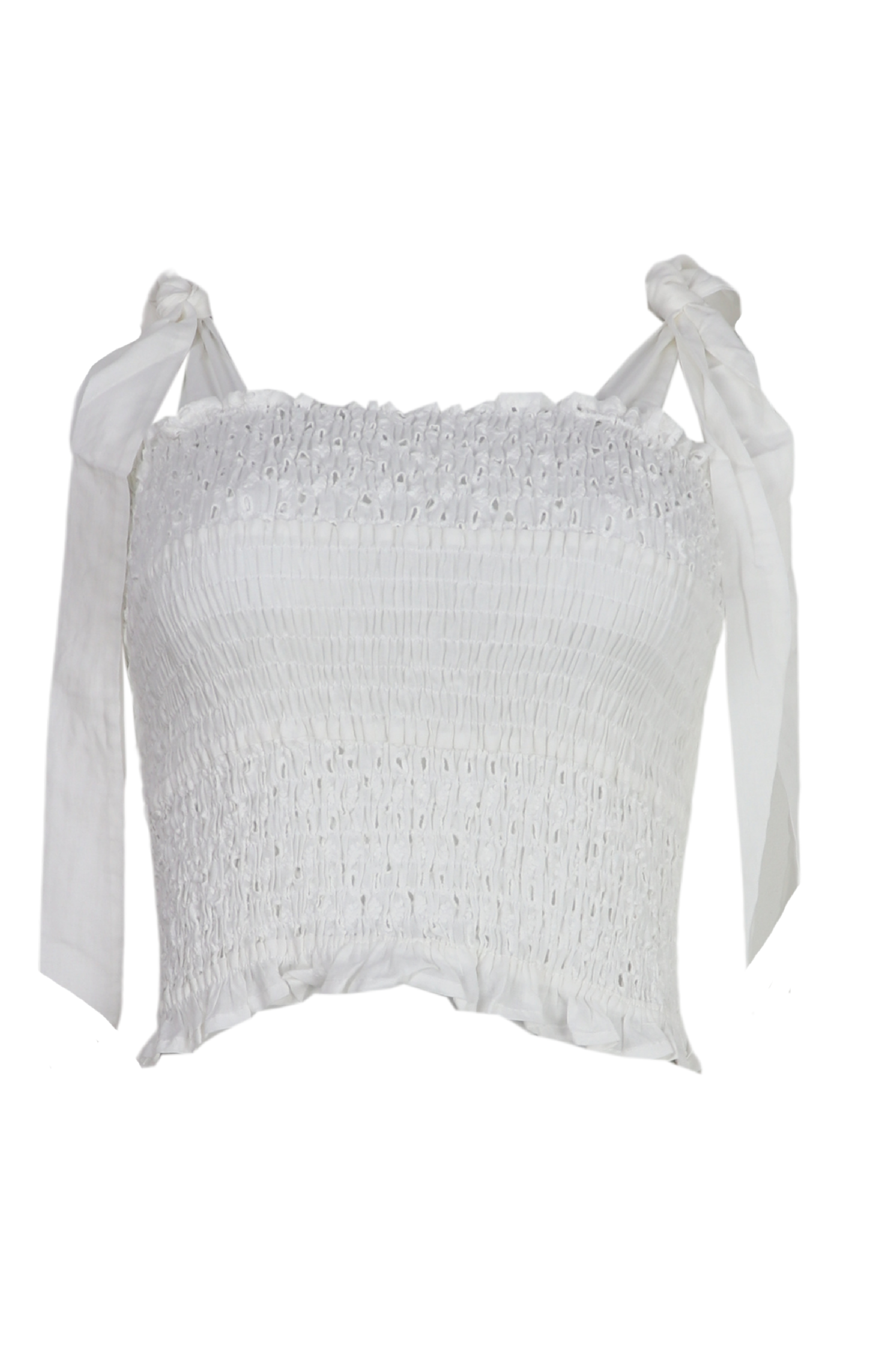 Blusa resortada con tiras color blanco