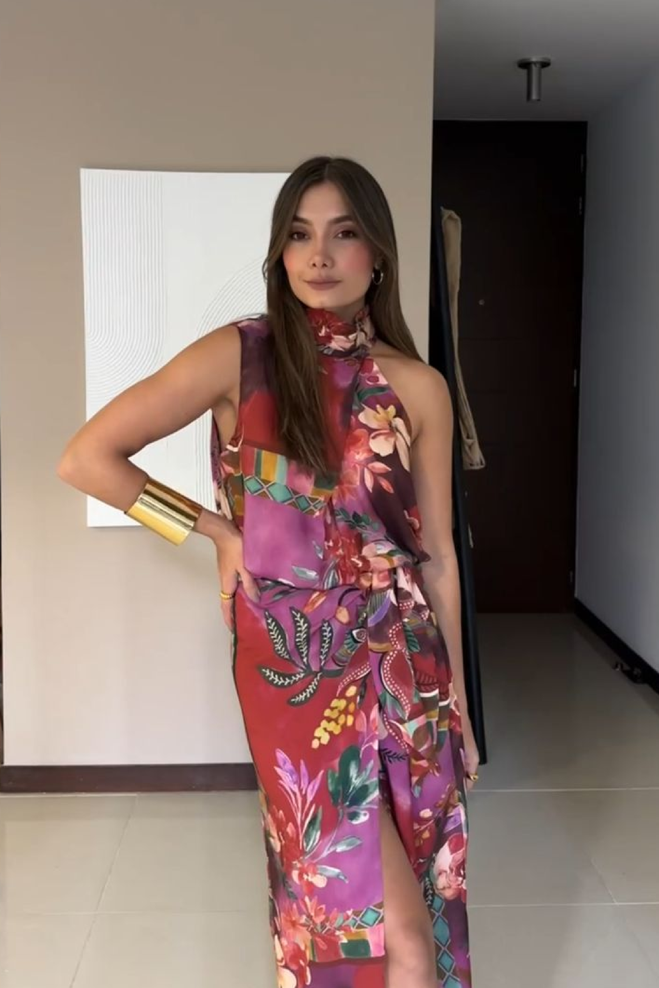 Falda midi color terracota 