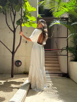 Vestido manga 3/4 con bordado