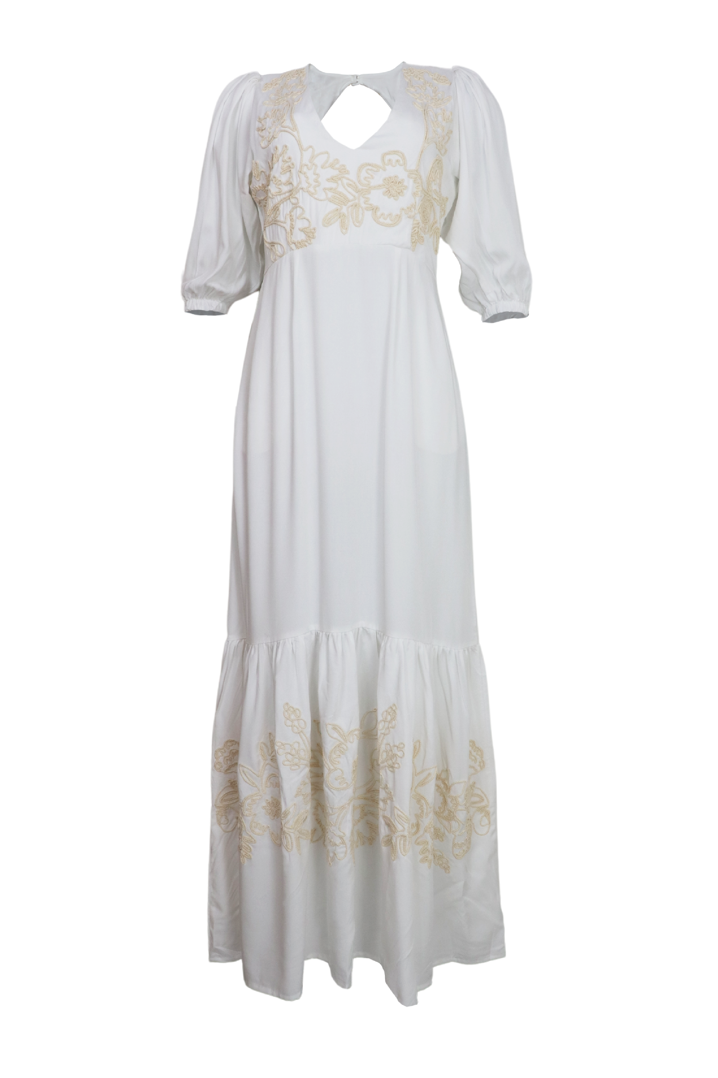 Vestido manga 3/4 con bordado blanco