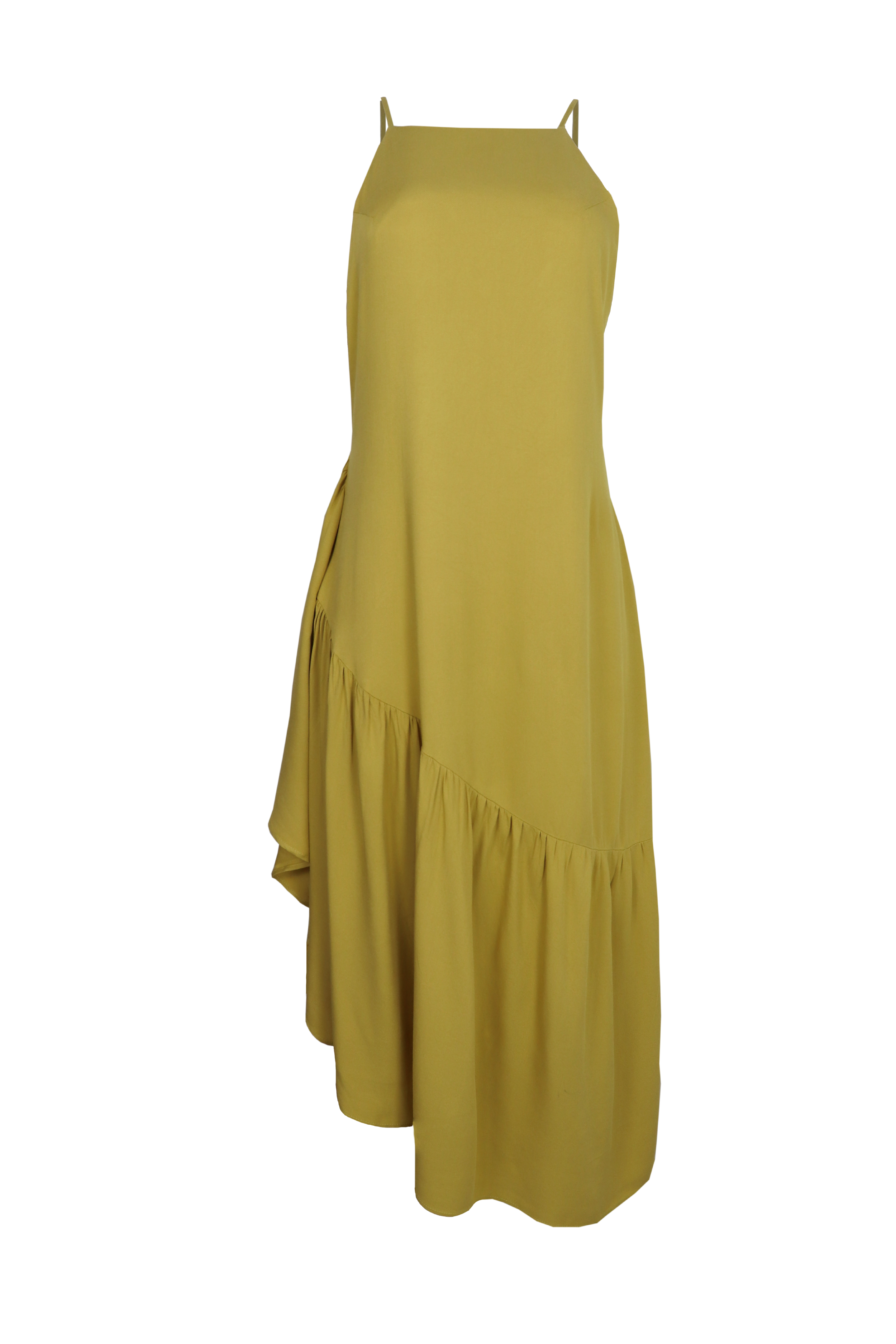 Vestido midi de tiras color mostaza