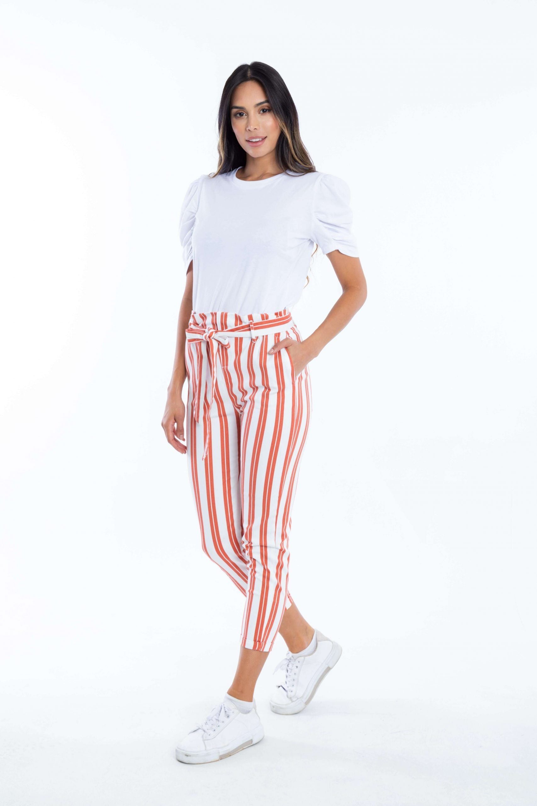 Pantalón A Rayas Con Cinturón