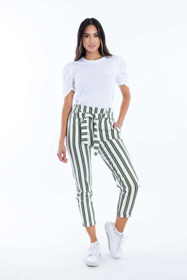 Pantalón A Rayas Con Cinturón
