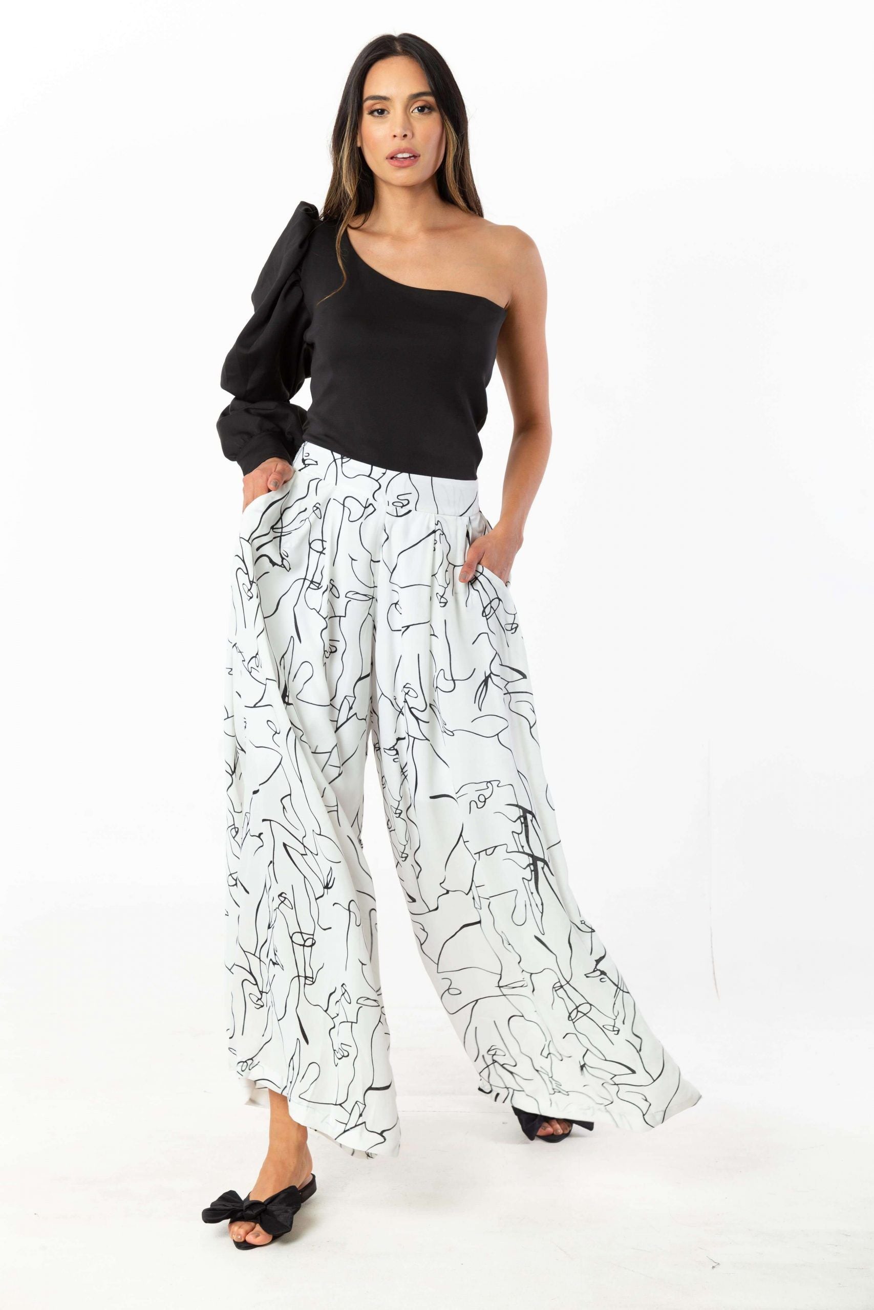 Pantalón Palazzo  Estampado Caras