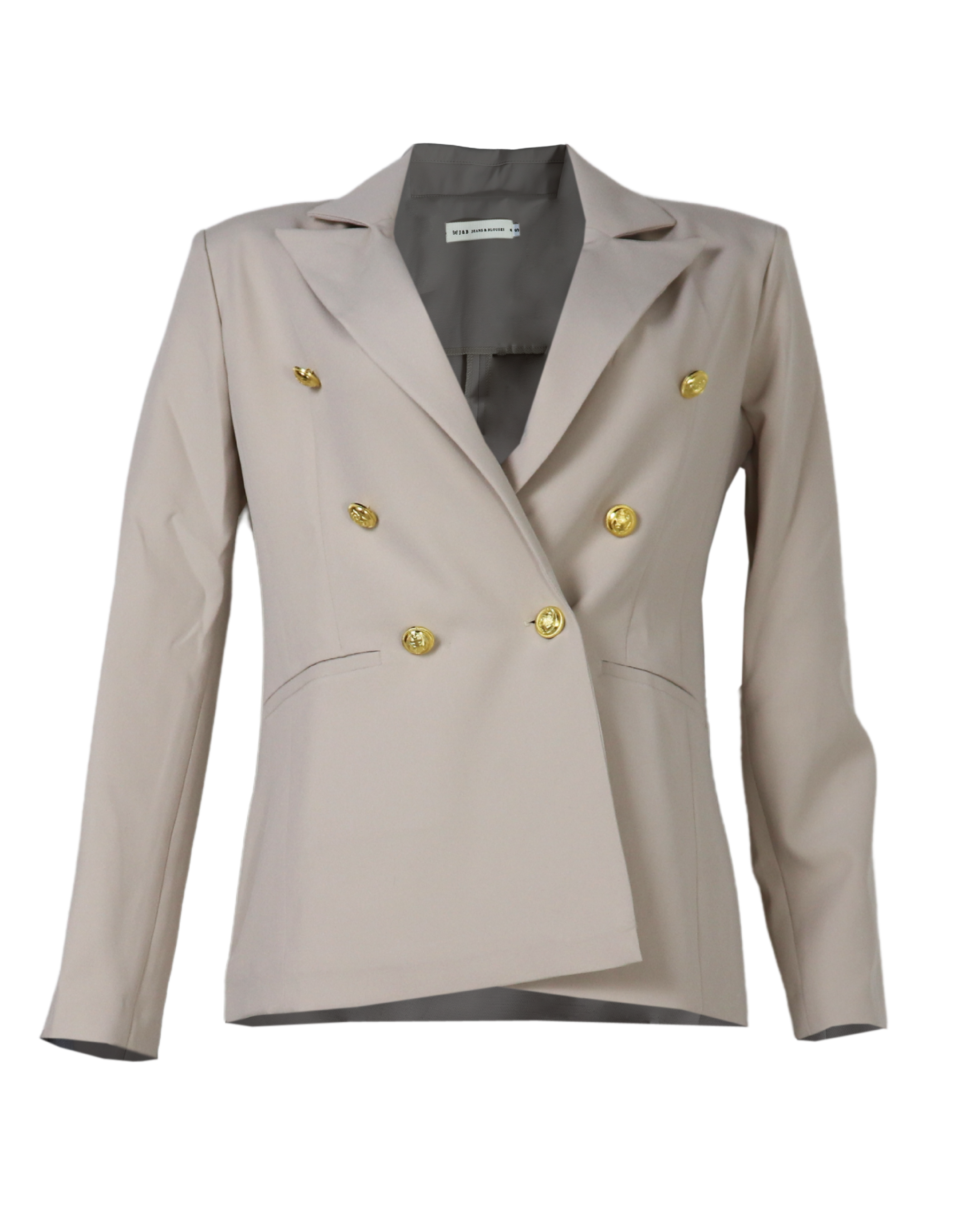 Blazer color arena con doble borón dorado