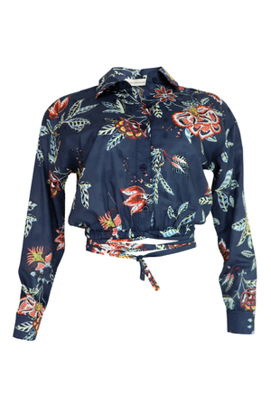 Blusa con tiras largas de manda larga color azul